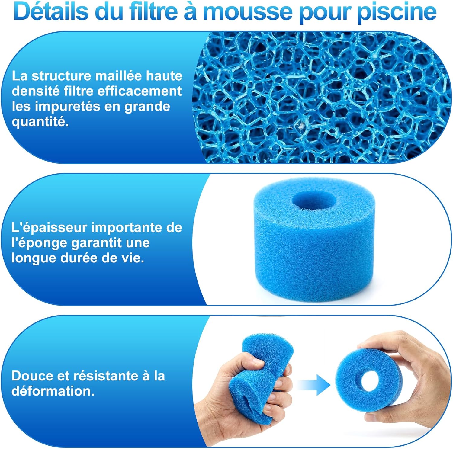Juego de 4 filtros de espuma para piscina, esponja de filtro tipo S1, cartucho de filtro reutilizable y lavable, filtro de espuma - 4
