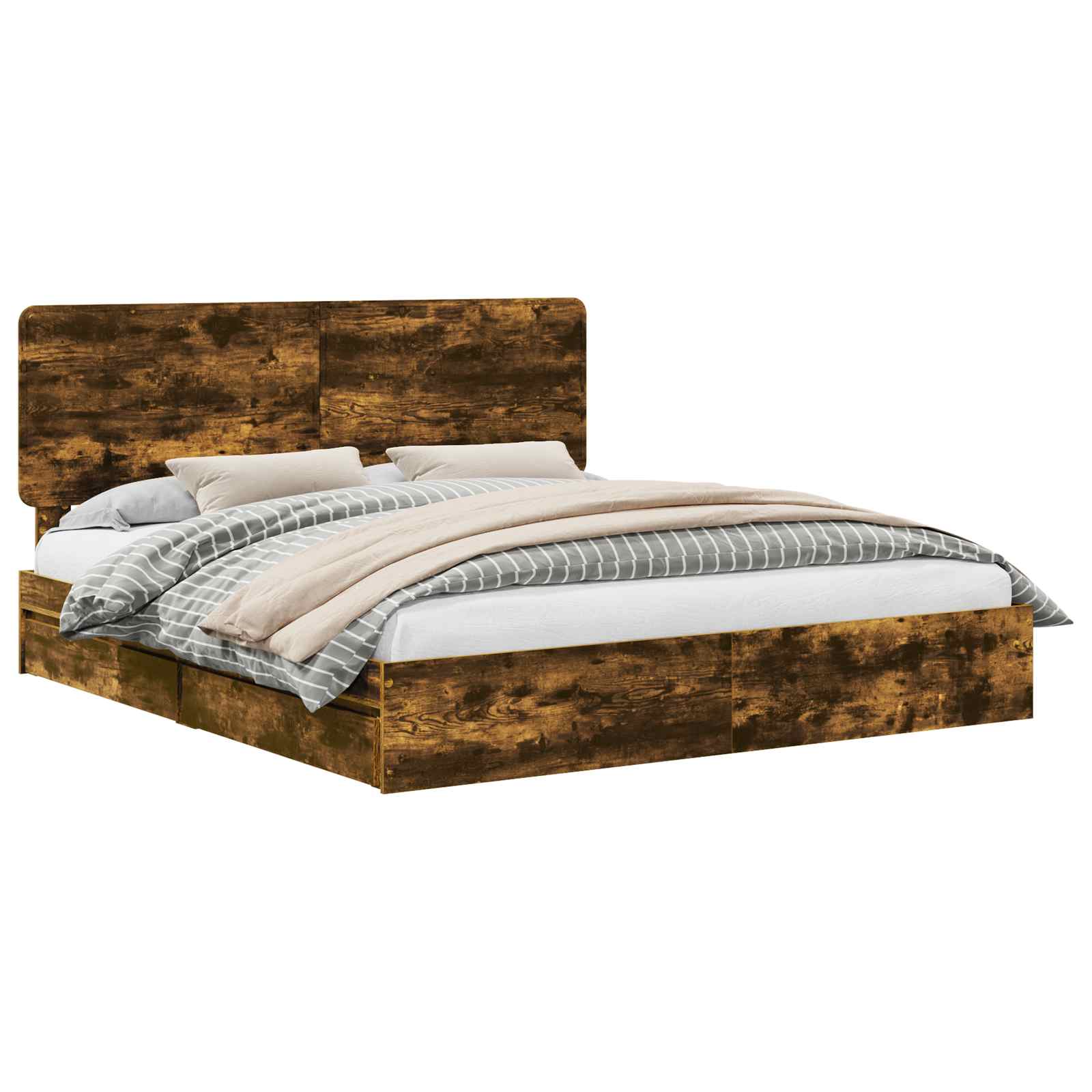 Lit avec rangement, panneau de bois, chêne fumé, pour la chambre, 180 × 200 cm - 2