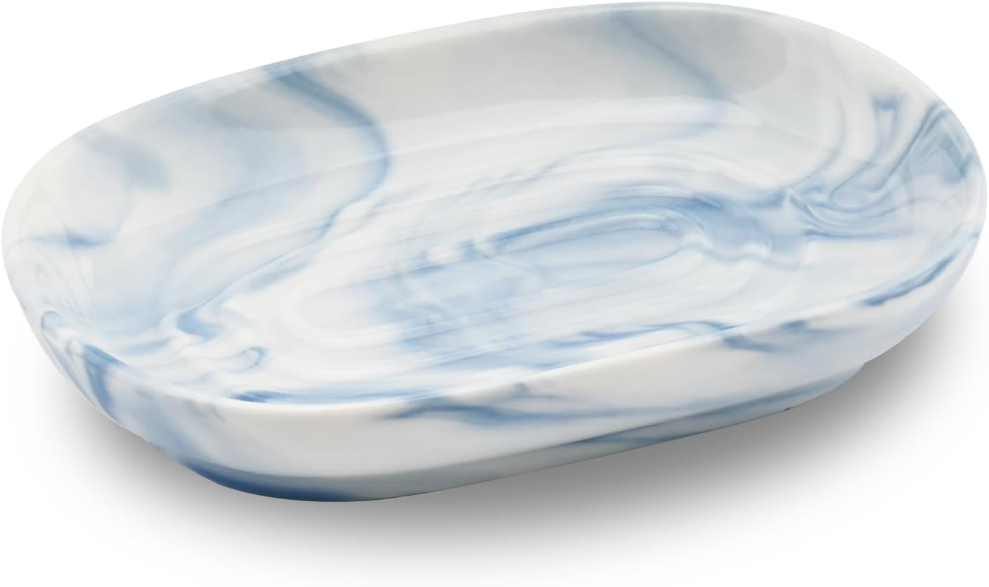 Set Lavabo Vintage En Porcelaine Avec Support Métal - 6 Pièces, Bleu à Fleurs, Neuf