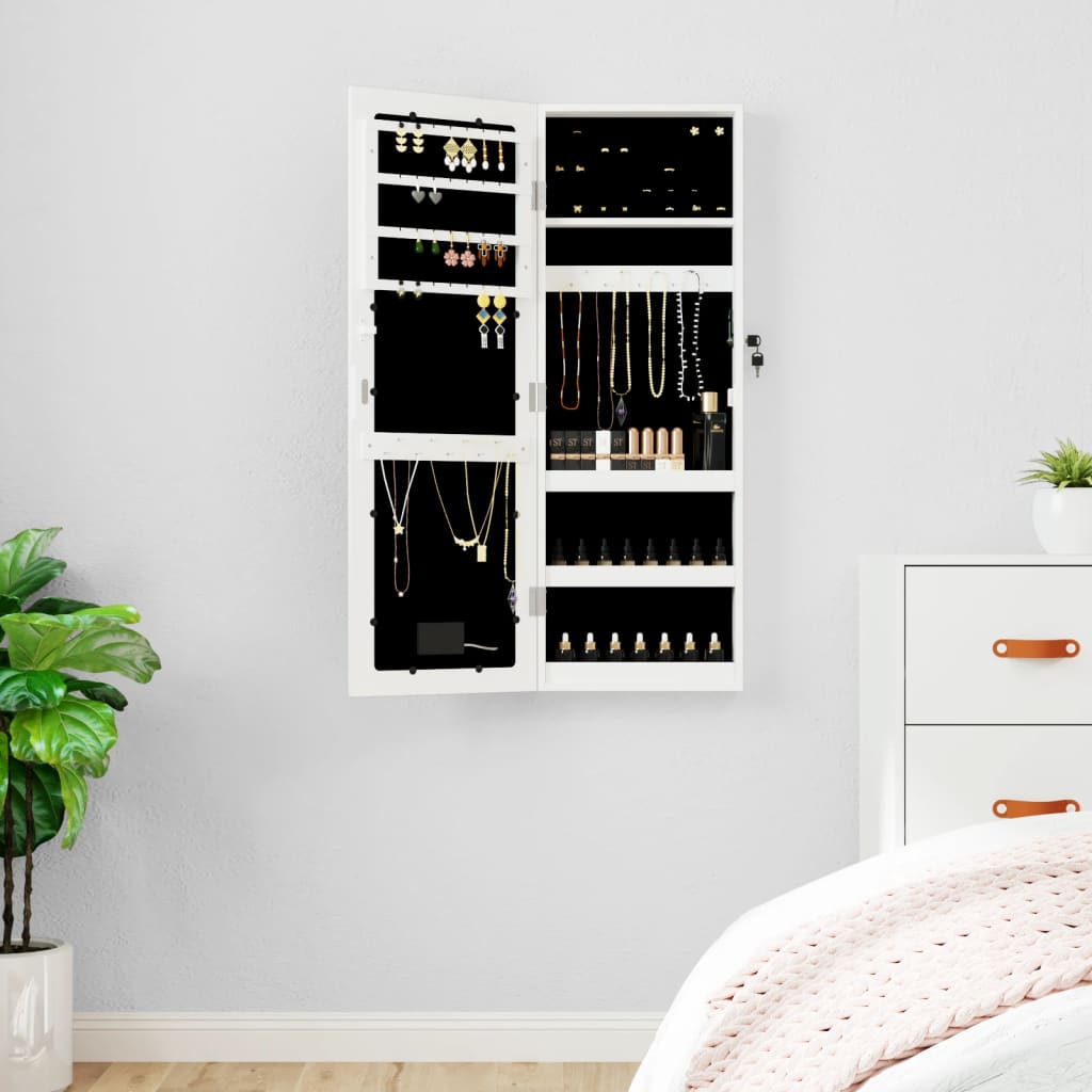 Armoire à Bijoux | Porte-bijoux Avec Miroir Et éclairage LED Mural Blanc Cfw920903 90592943