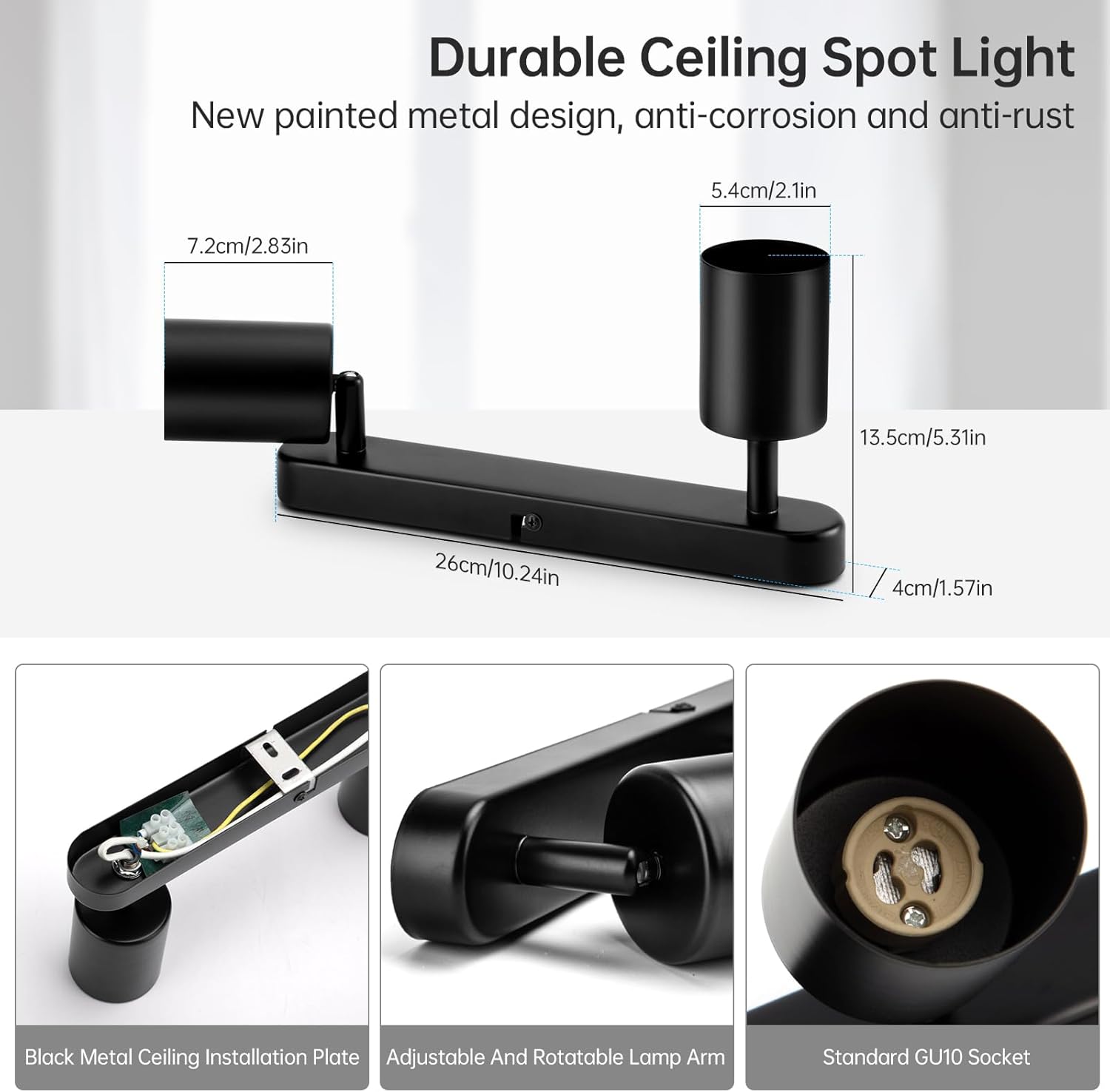 Plafonnier LED 2 Spots Orientables GU10, 2 Spots Pivotants, Plafonnier Cuisine Éclairage de Plafond, Applique murale LED Noir (Sans Ampoule) - 2