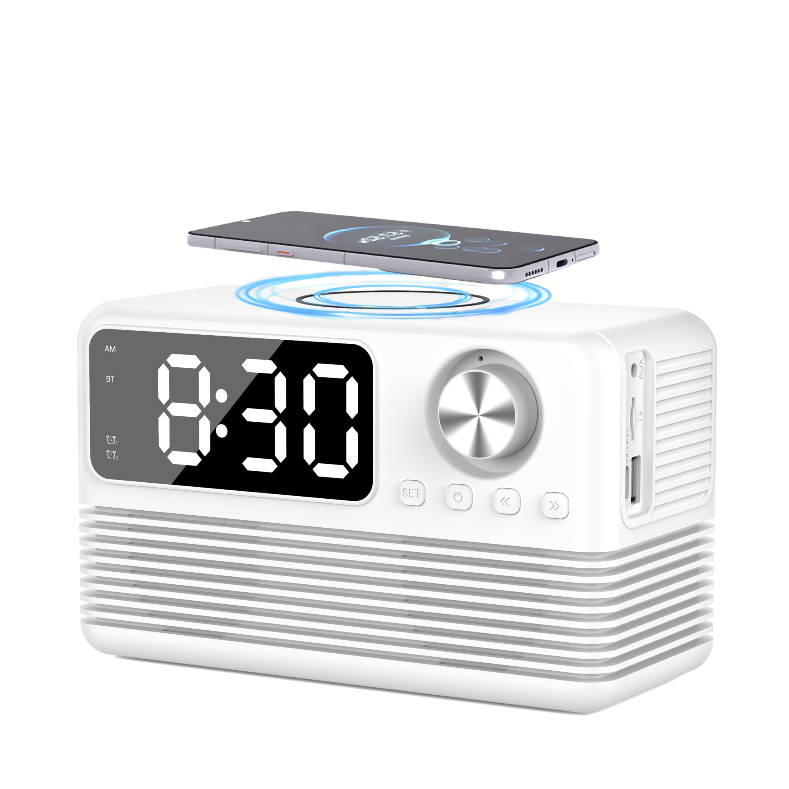 Réveil Connecté – Chargeur Sans Fil, Bluetooth 5.4, Son Hi-Fi, RVB, Écran HD, Appels Mains Libres – Batterie 2000mAh