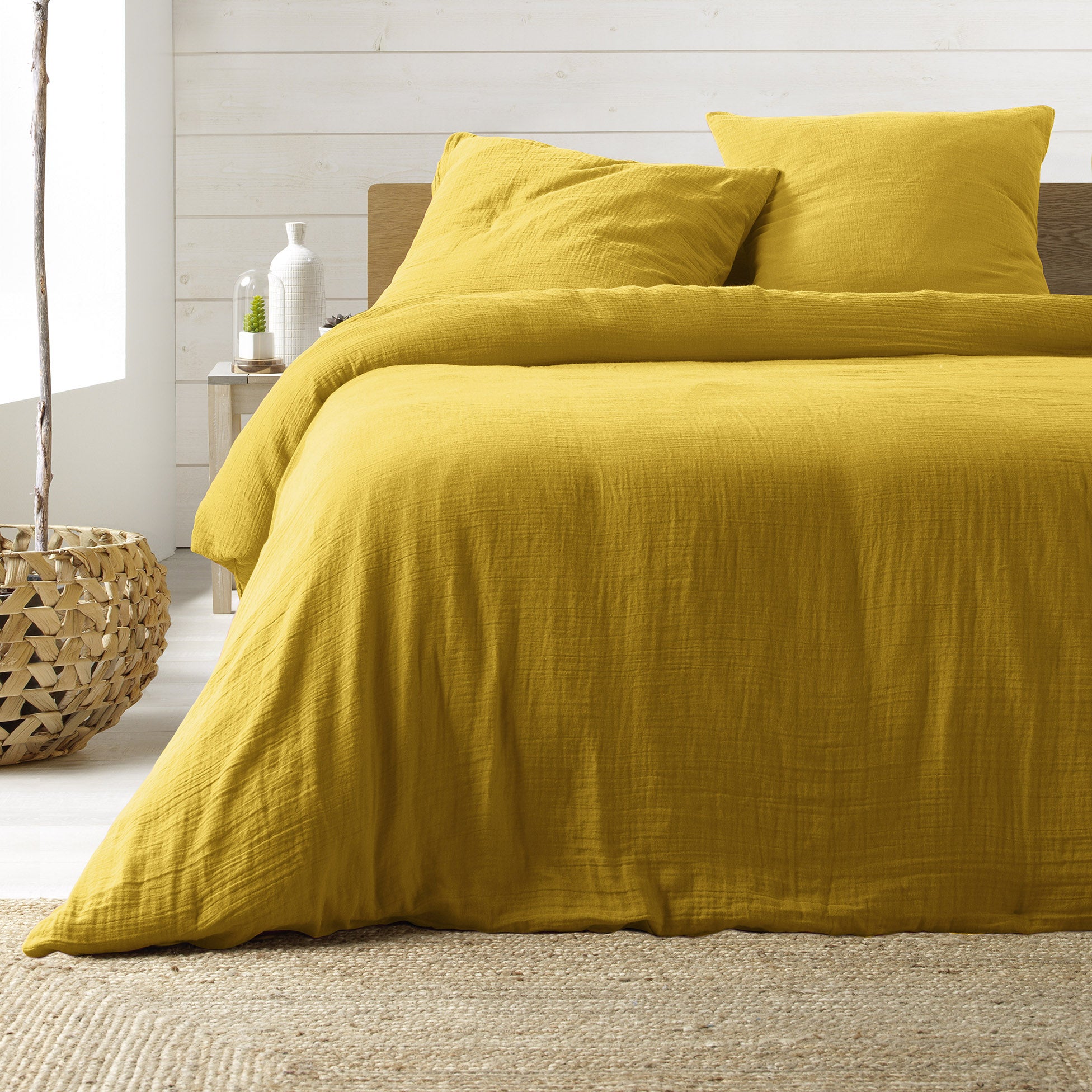 Parure de lit 260 x 240 cm Sienna Gris + 2 taies 63x63 cm – Double face gaze de coton & coton 57 fils - 2
