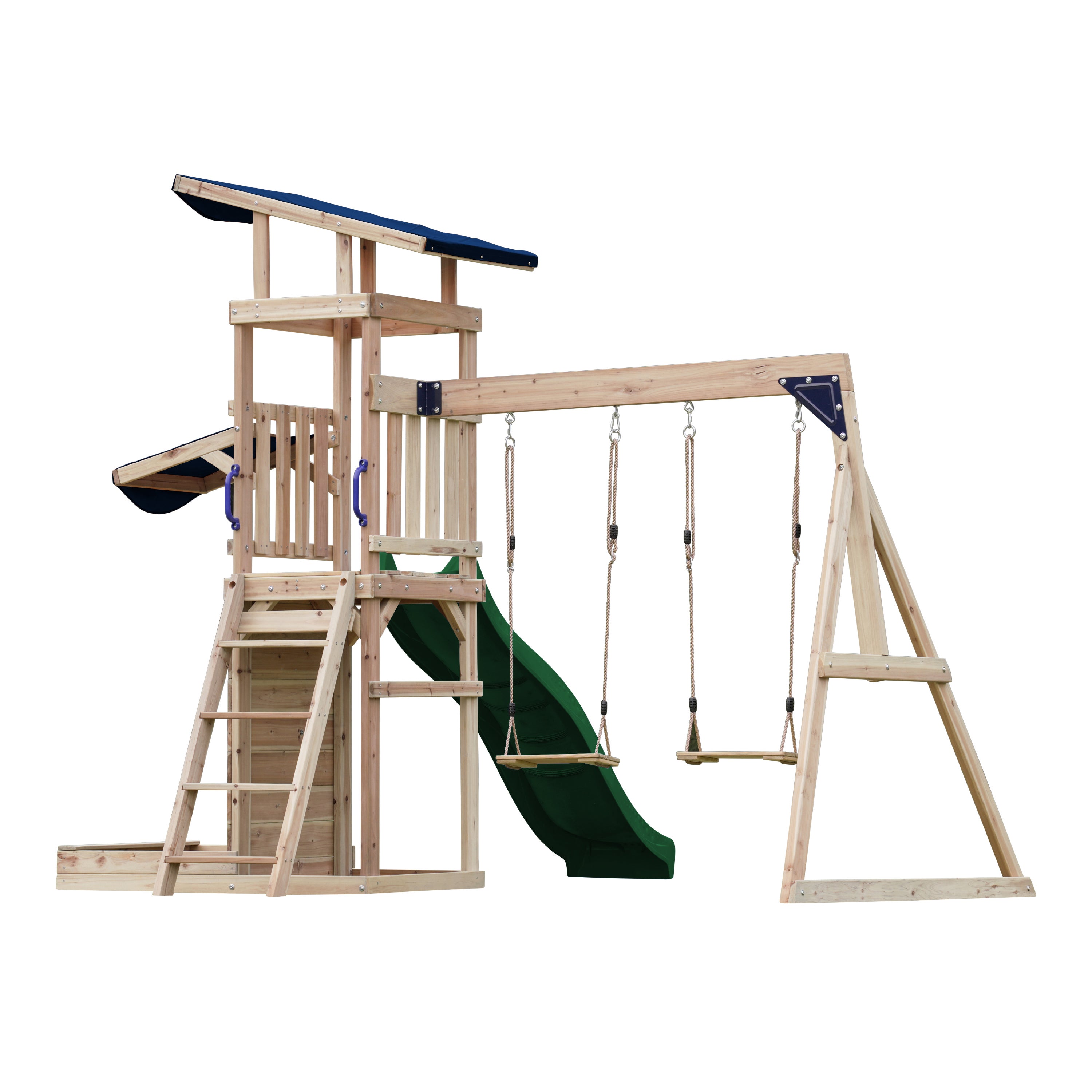 AXI Malik Aire de Jeux en Bois avec 2 Balançoires, Toboggan Vert/ Aire de Jeux Extérieur, Bac à Sable, Mûr de Jeux/Toboggan avec raccordement à eau | - 6