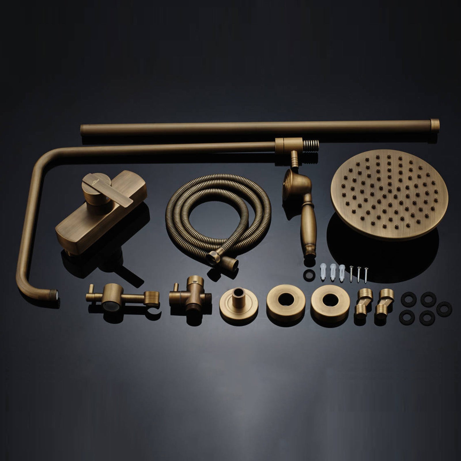 Colonne de douche en laiton Bronze Rétro,Ensemble de Douche avec Mitigeur Mécanique, Système de Douche Hauteur Réglable pour Salle de Bain - 5