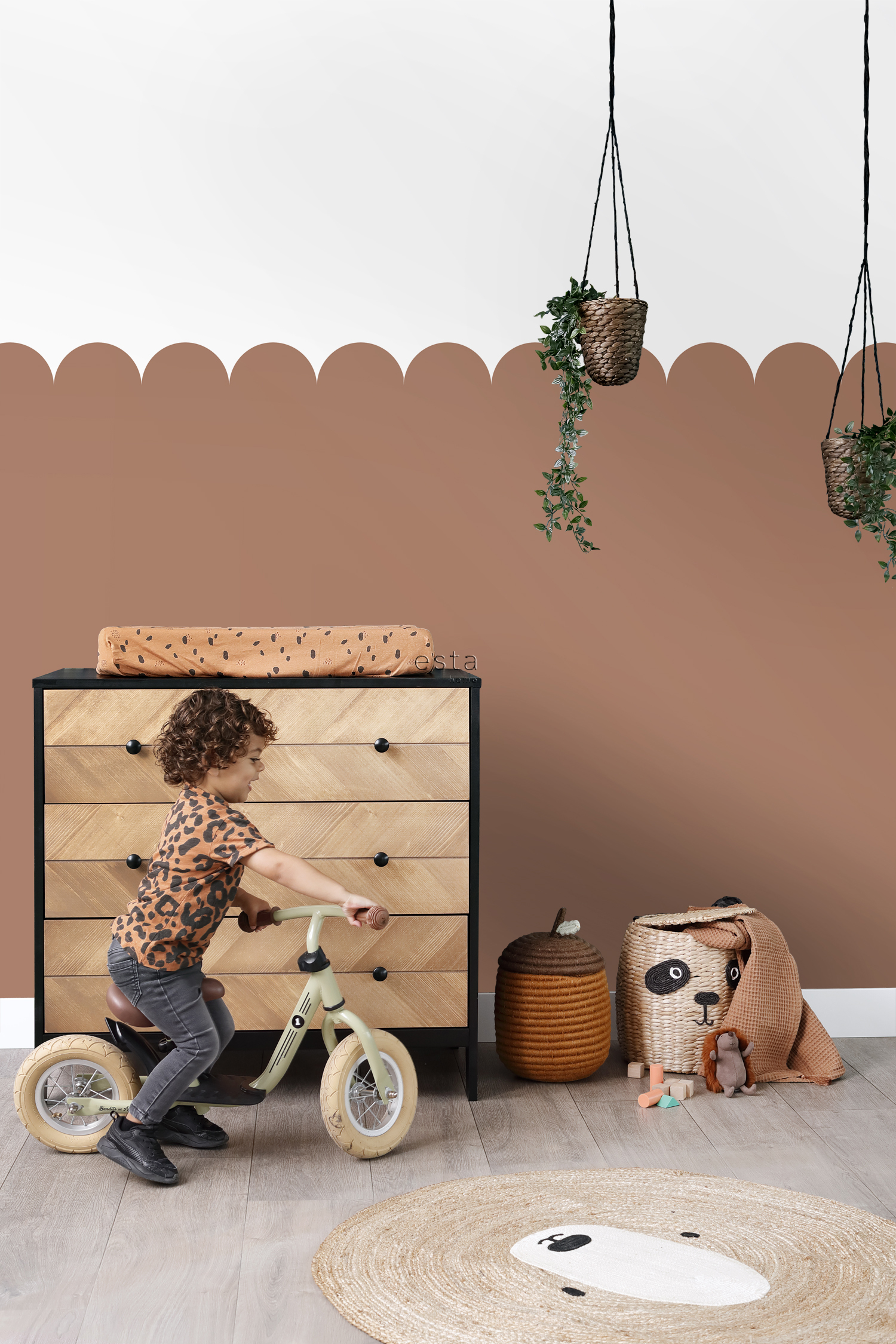 Papier peint panoramique lambris terracotta - 100 x 279 cm - ESTAhome - 2