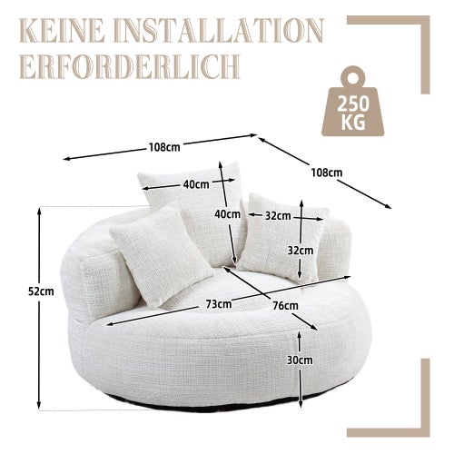 Poltrona Lazy Sofa com três almofadas, assento confortável com encosto alto, para adultos e crianças, interior/exterior, chenille bege - 3