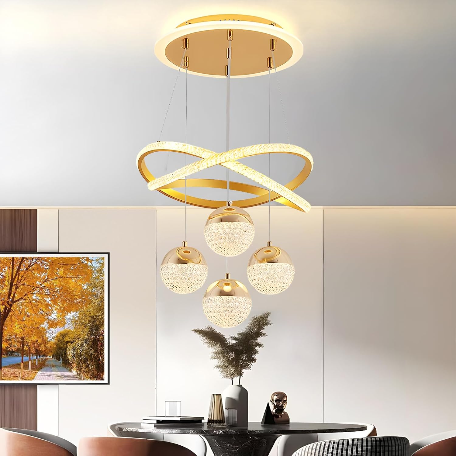 Lustre moderne de luxe, suspension LED 101 W, plafonnier LED à 4 têtes ...