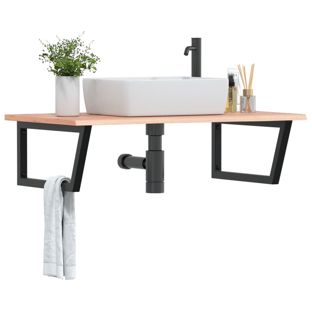 Estante para lavabo de pared de acero y madera maciza de roble