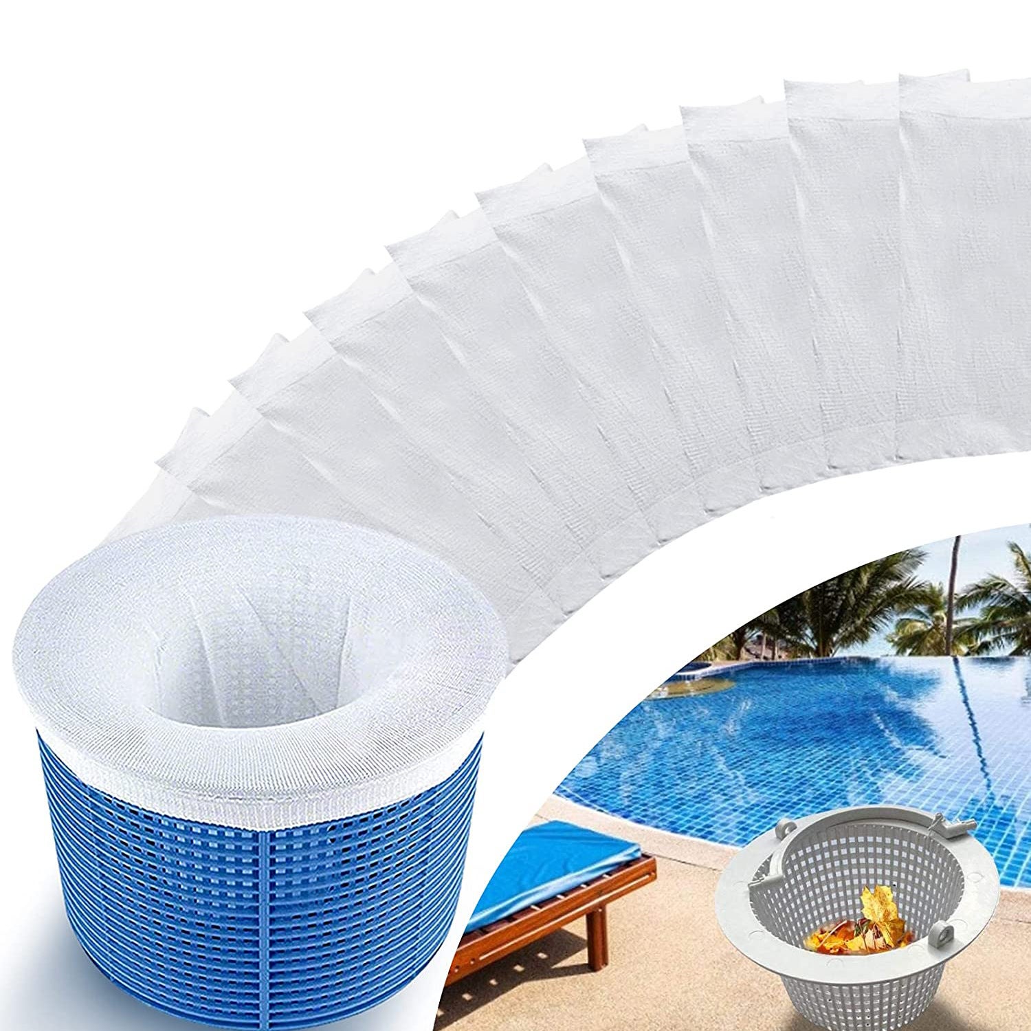 Calcetines para skimmer de piscina (30 unidades) - Nylon súper fino - Reutilizables - Resistentes al polvo - Filtro de piscina - Mantenimiento de pisc - 3