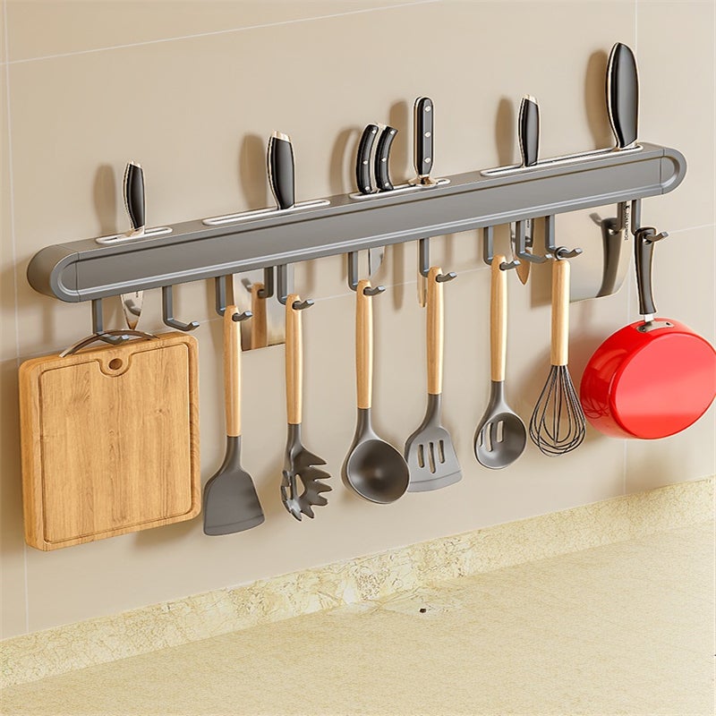 Haki kuchenne, uchwyt ścienny na noże, 10 haczyków, aluminium, 55*2,7*4,6 cm