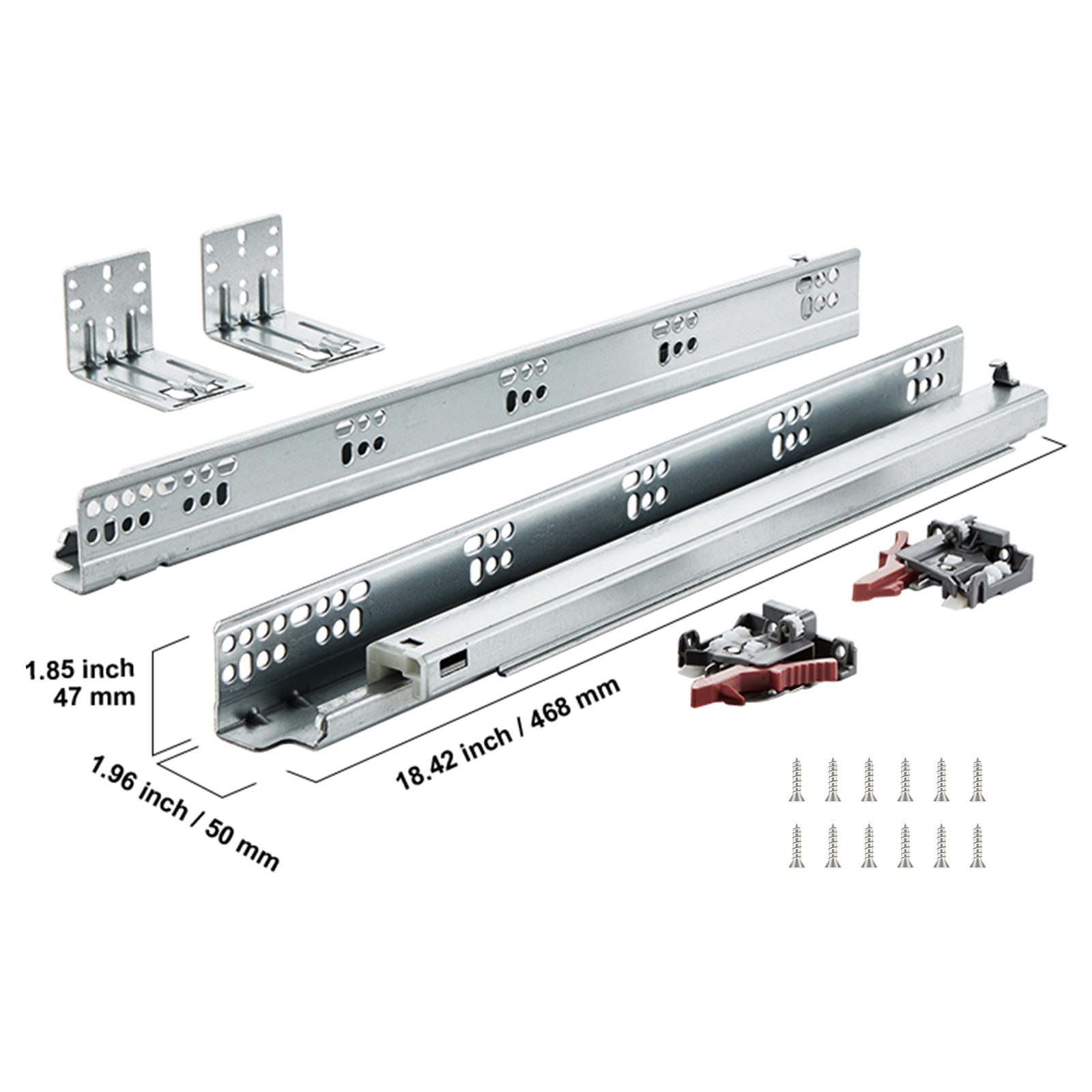 Lot de SucceBuy 6 paires glissières de tiroir à montage inférieur 457,2 mm,rails d'extension à fermeture,glissières à roulement à billes complètes - 2