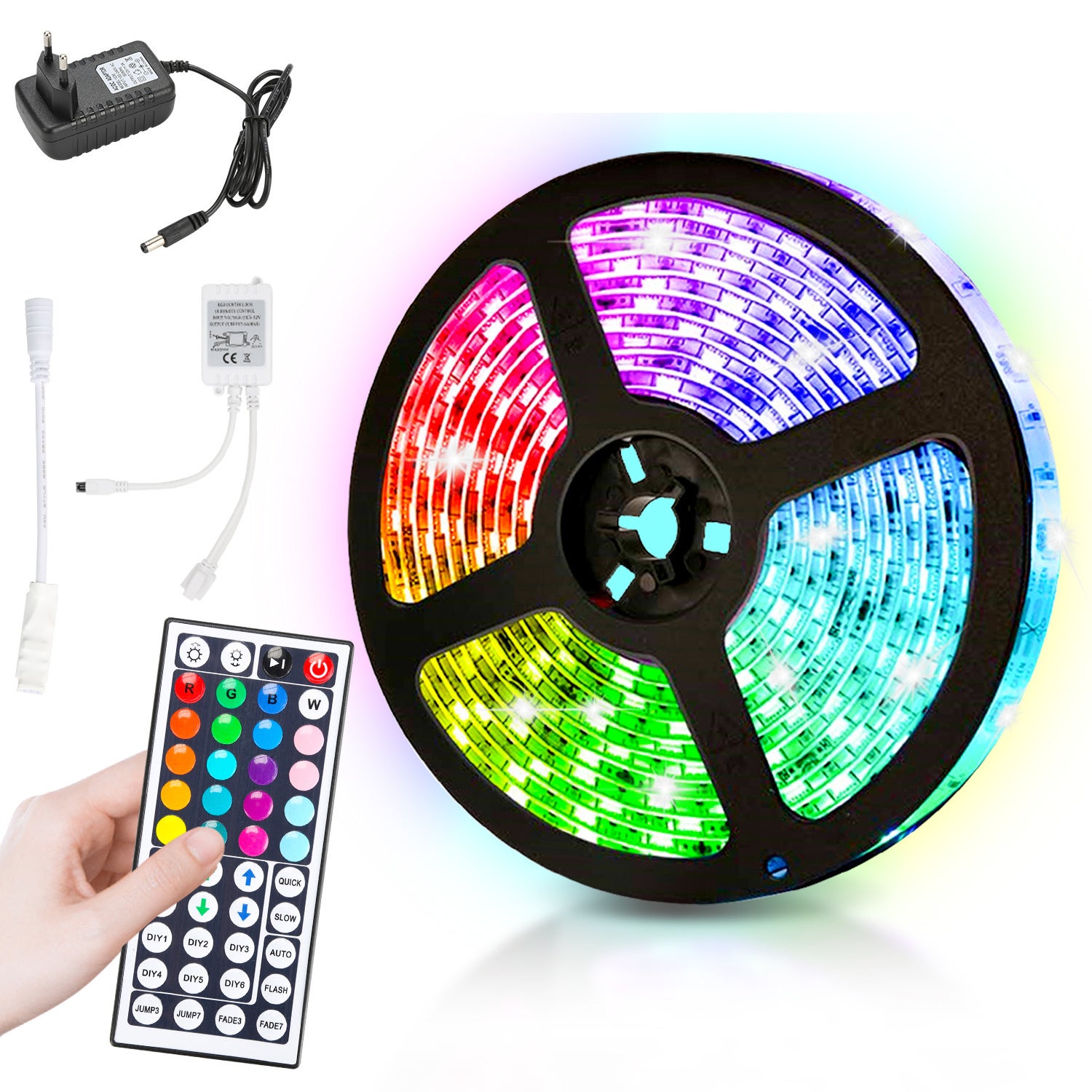 Ruban LED 5m RVB - 150 LEDs, Télécommande Et App - 24V Pour Ambiance Maison (cuisine, Bureau...)