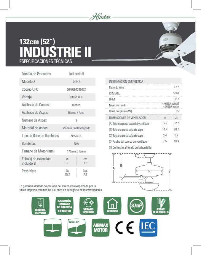 Ventilateur de plafond Industrie II Graphite 132 cm - 4
