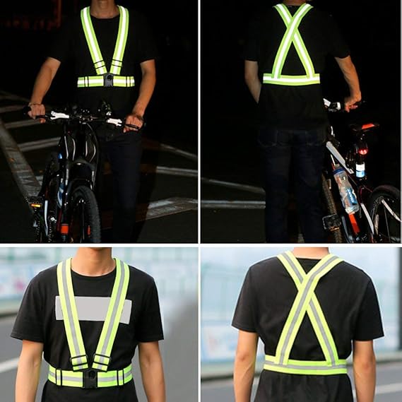 Harnais de Sécurité Réfléchissant Haute Visibilité Réglable - Gilet Vert Fluorescent Unisexe - 4