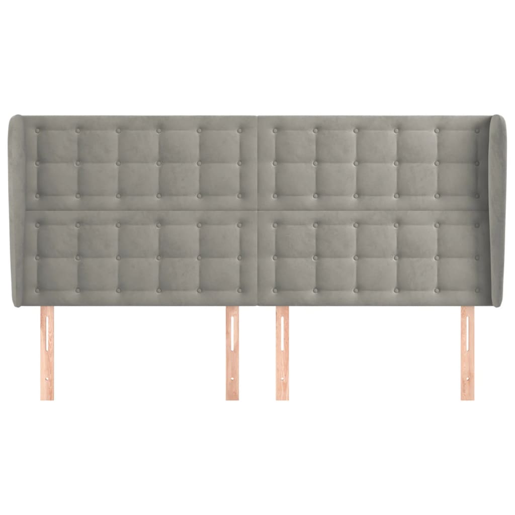 Cabecero，Cabecero de cama，Panel de Cabecera con orejas de terciopelo gris claro 203x23x118/128 cm CFW67137 - 2