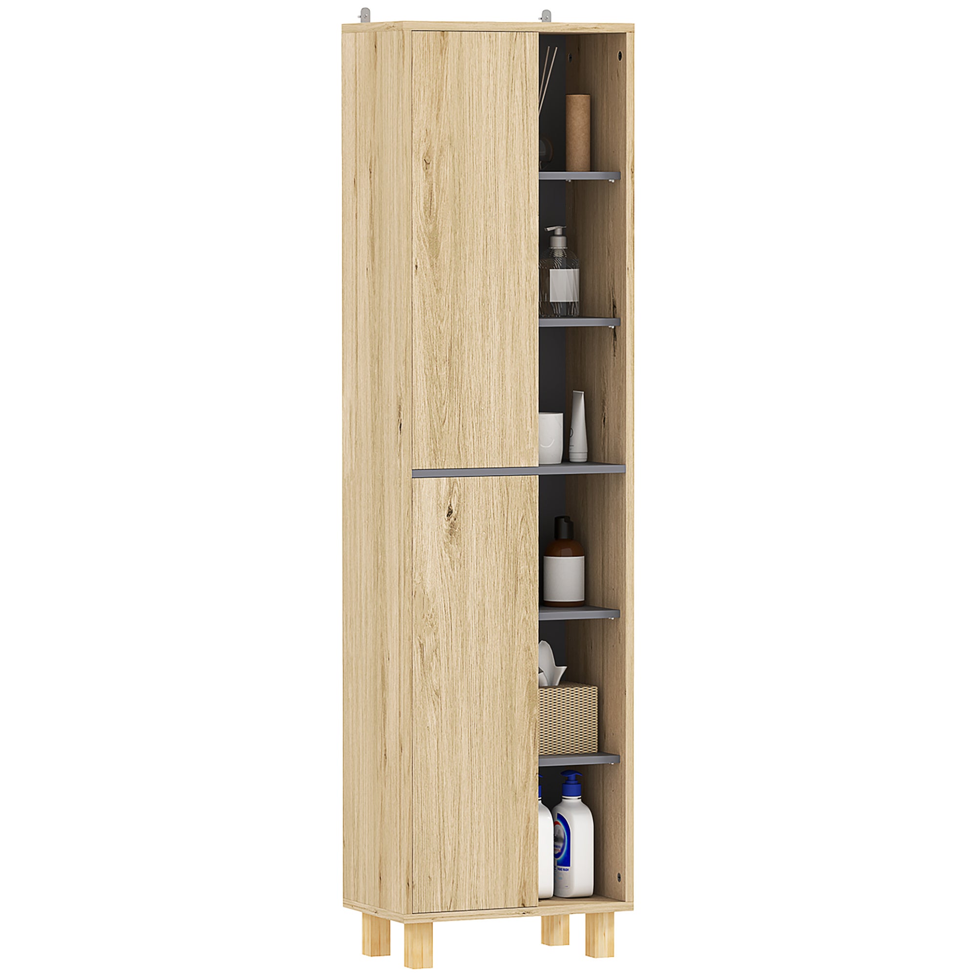 HOMCOM Meuble Colonne Rangement Salle de Bain Armoire de Toilette Bicolore 2 placards avec étagère réglable + 2 niches dim. 35L x 30l x 170H cm Blanc