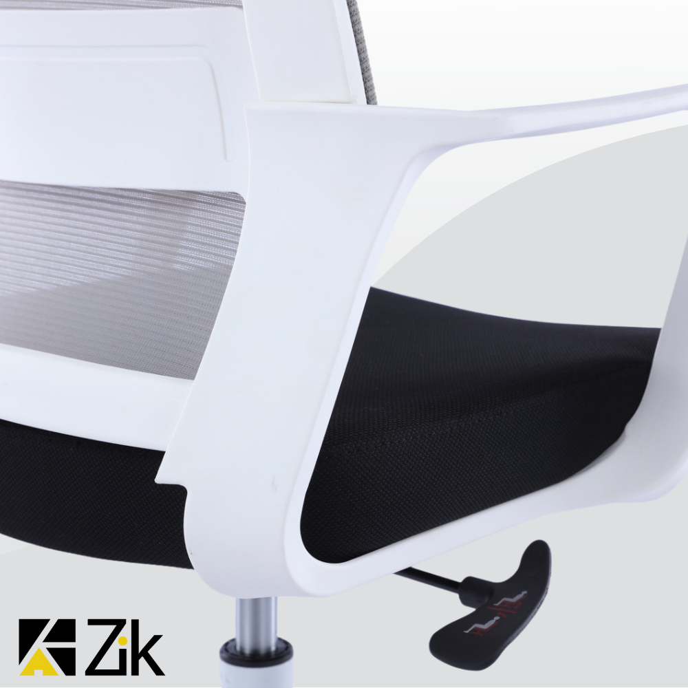 Sedia Ufficio Ergonomica Girevole da Scrivania con Braccioli, Poltrona Regolabile con Supporto Lombare in Tessuto Bianco - ZIK - 4