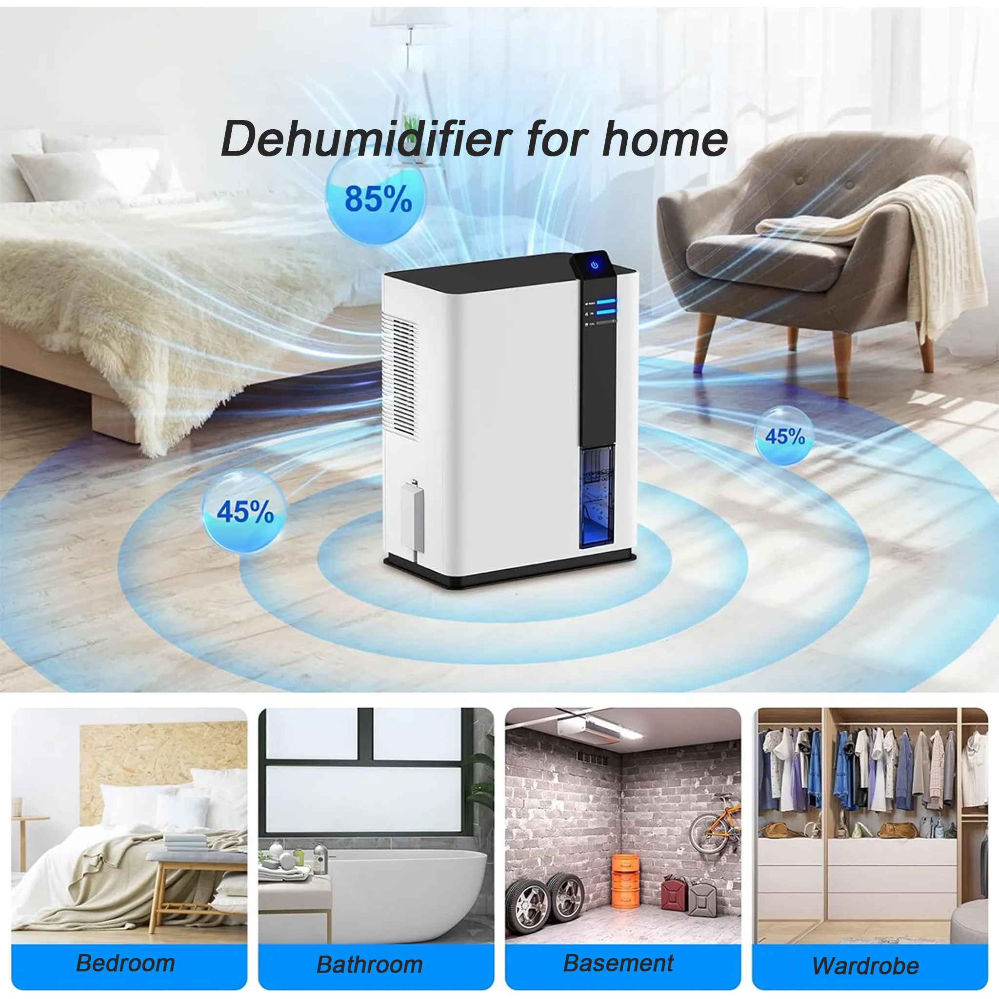 Déshumidificateur 24H/1L avec LED, Réservoir 3L, Mode Sommeil, Faible Consommation Énergétique - Silencieux, Idéal pour Chambres à Coucher - 4