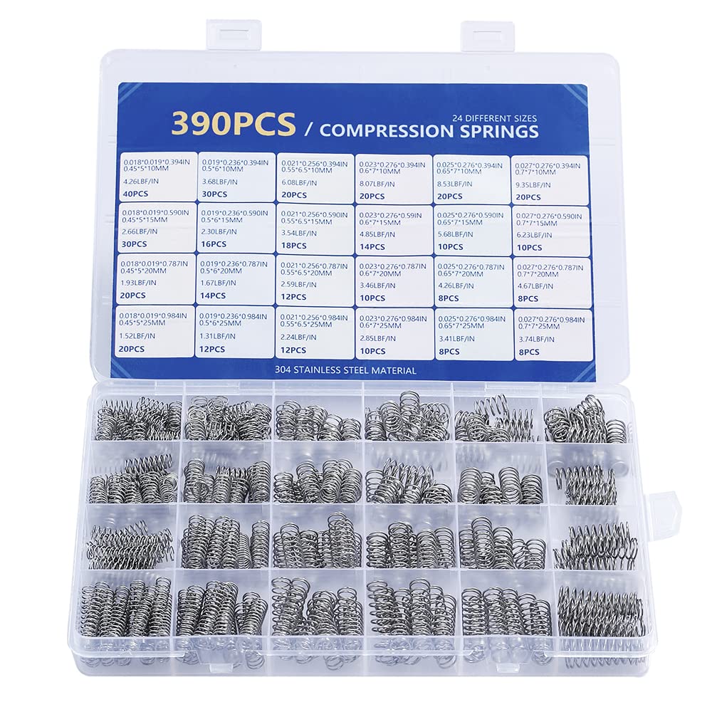 Assortiment 24 Ressorts De Compression INOX – 10-30 Mm – Kit Complet Avec Boîte – Acier 304 Antirouille