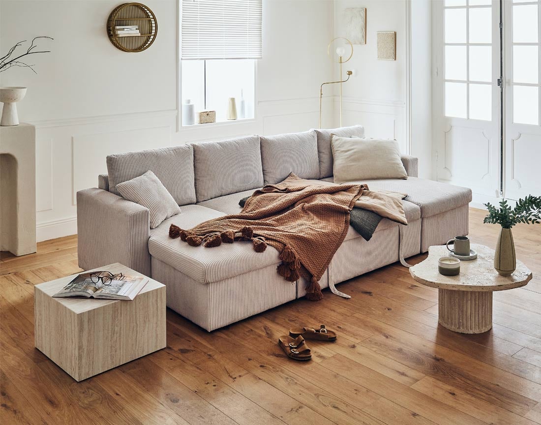 Canapé panoramique 7 places En U en Velours côtelé Beige - CYRUS - Best Mobilier - 3