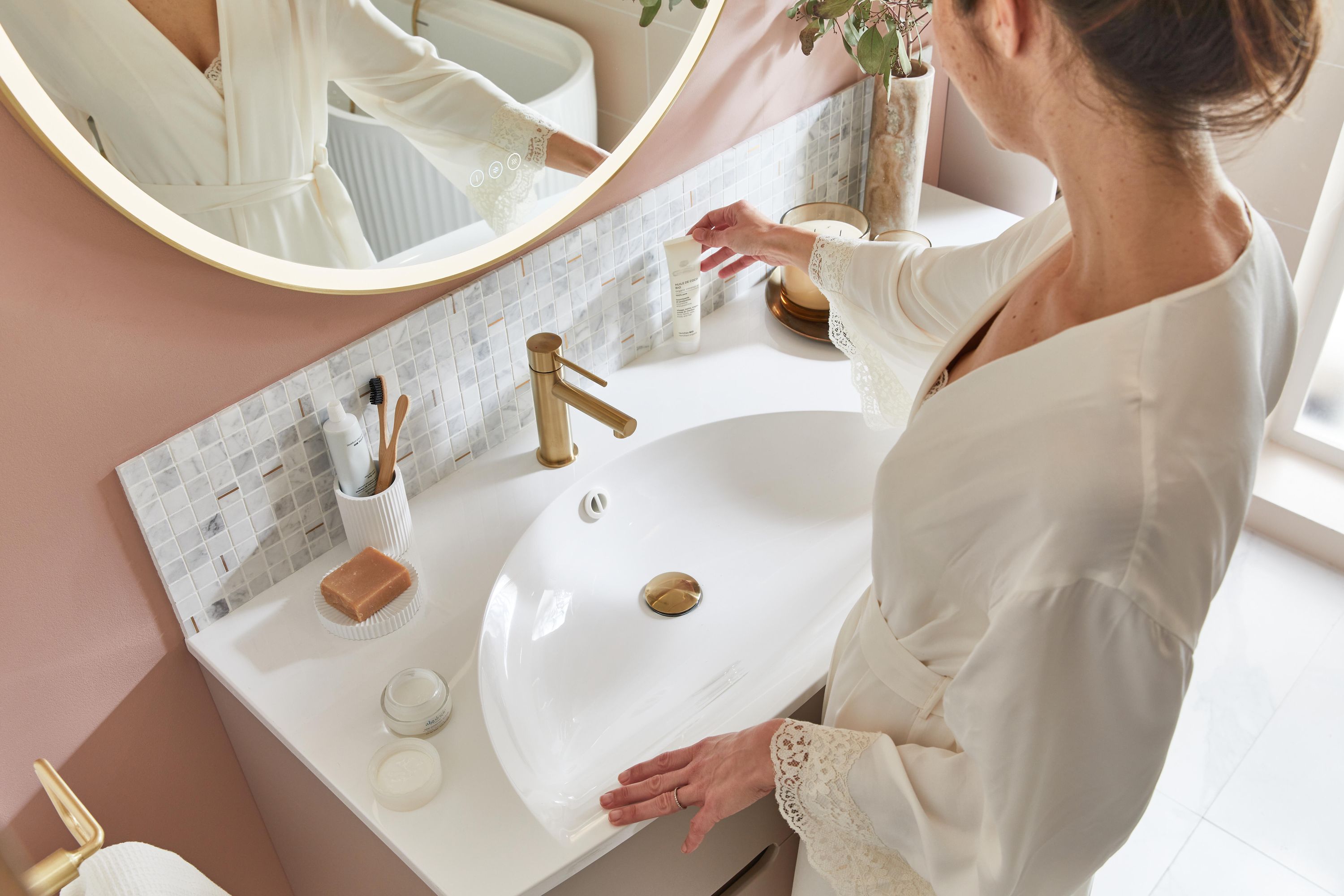 Miscelatore per lavabo M, oro spazzolato, Envol, ESSEBAGNO - 6