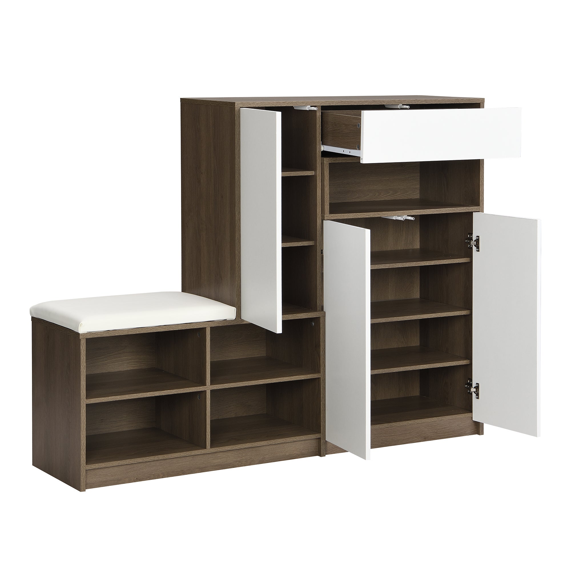 Banc à chaussures 140x35x110 cm avec assise rembourrée et étagères réglables Blanc pour entrée - 2