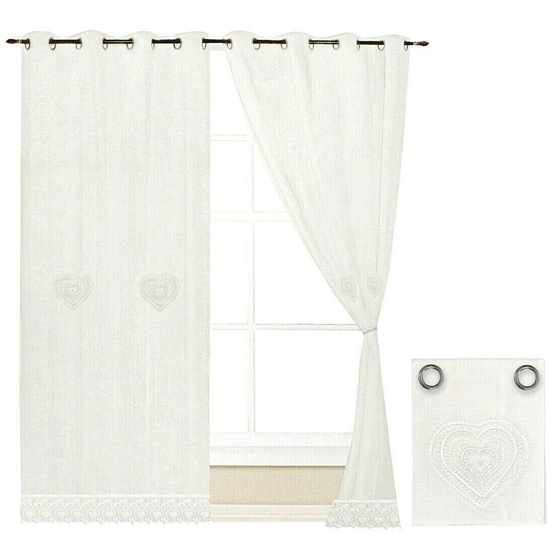 Cortina ventana puerta interior 140x290 corazón tela semitransparente par 2 uds. blanco