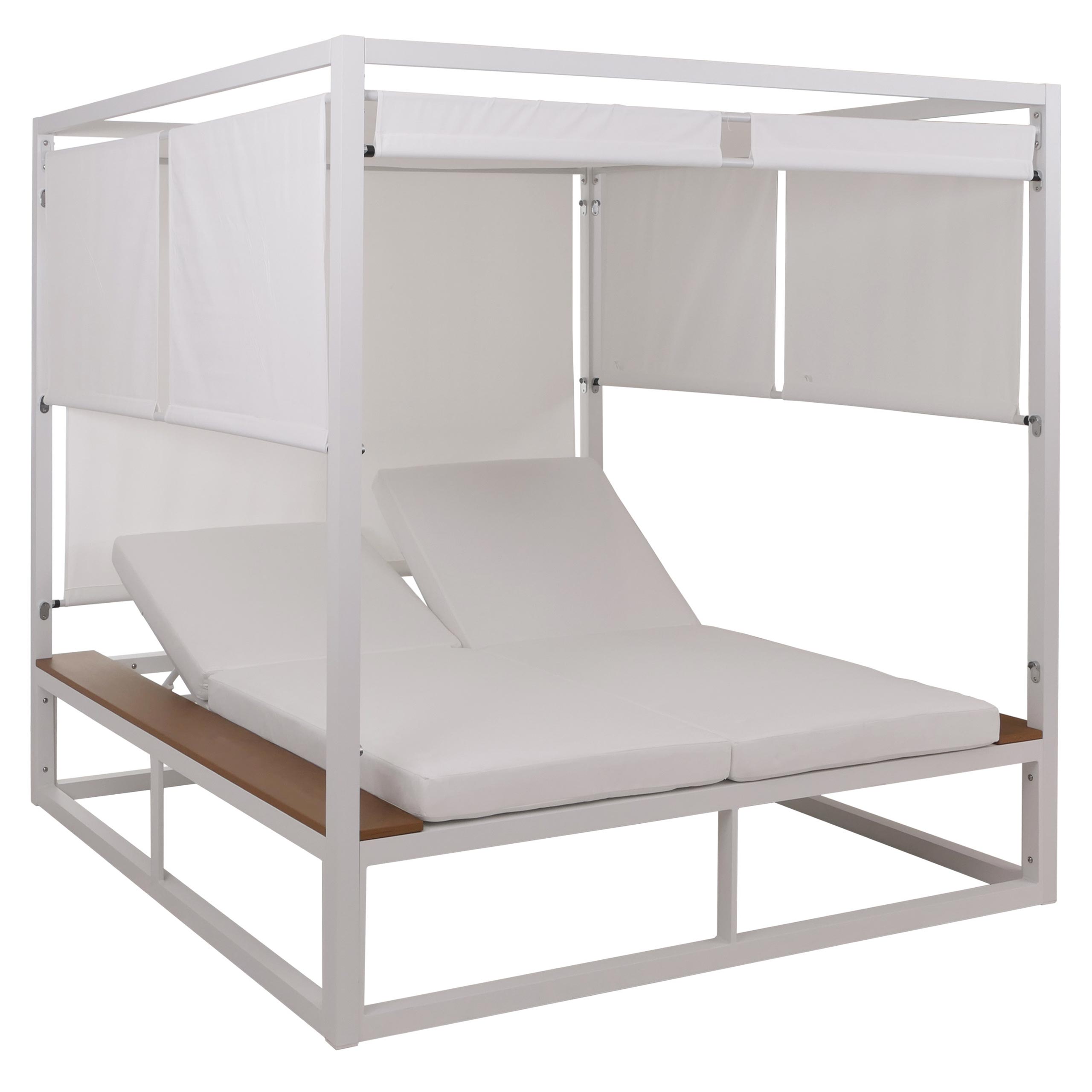 Aluminiowe leżaki ogrodowe HWC-M63b, leżaki typu daybed w rozmiarze XL, z 10-centymetrową tapicerką, 200 cm ~ białe, tapicerka w kolorze kremowym