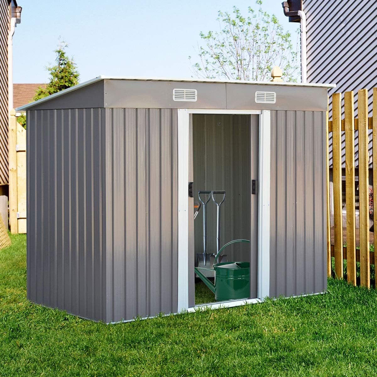 2.97M² Abri de Jardin en Métal,Cabane à Outils en Tôle Galvanisée,Remise de Jardin avec Porte Coulissante,Bouches d'Aération,238x131x181cm - 5