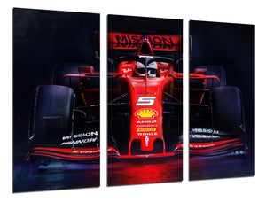 Tableau moderne photographique voiture Formule 1, Ferrari SF-23 2023, Sainz, Leclerc, 97 x 62 cm, réf. 27418