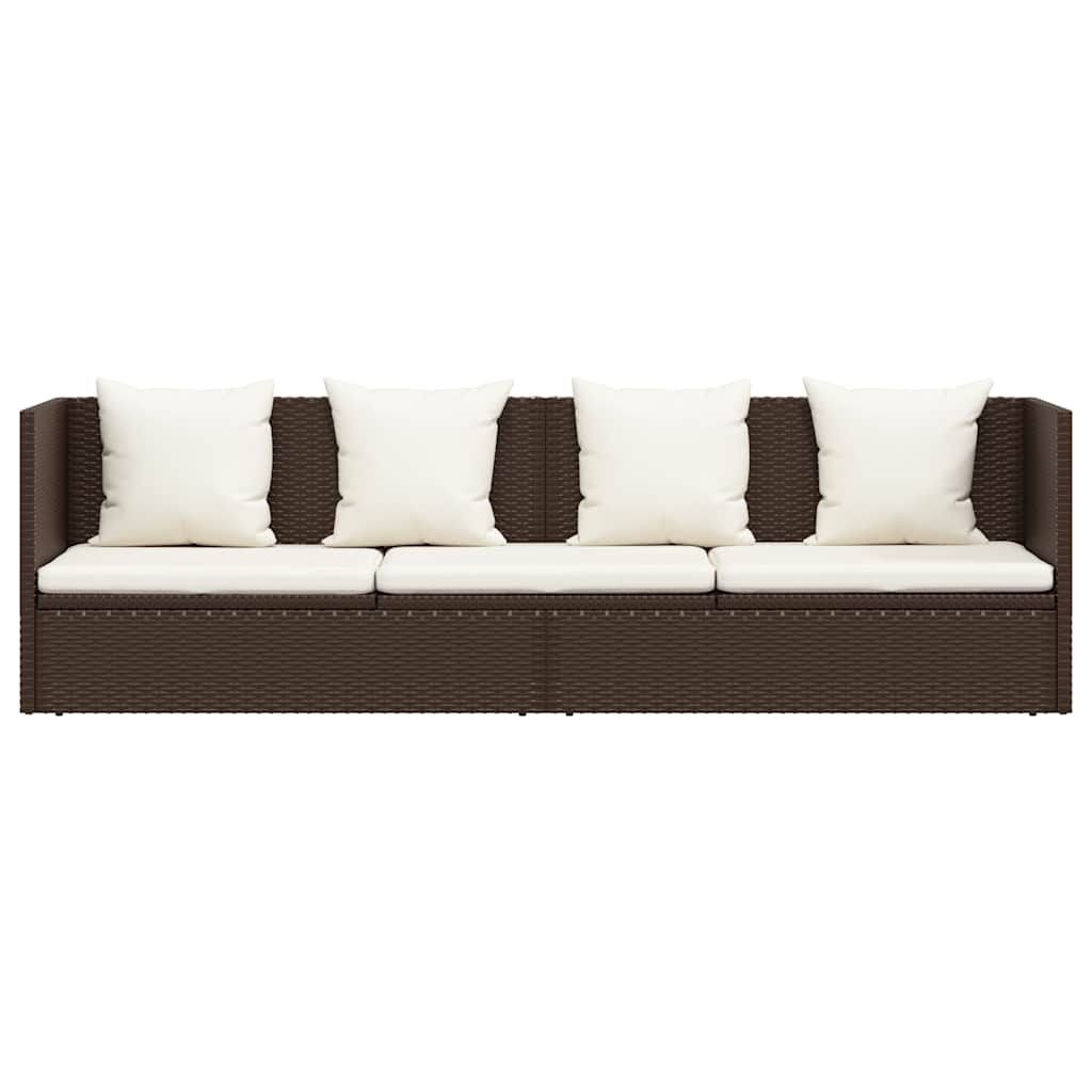 vidaXL Espreguiçadeira jardim c/ almofadão+almofadas vime PE castanho - 6
