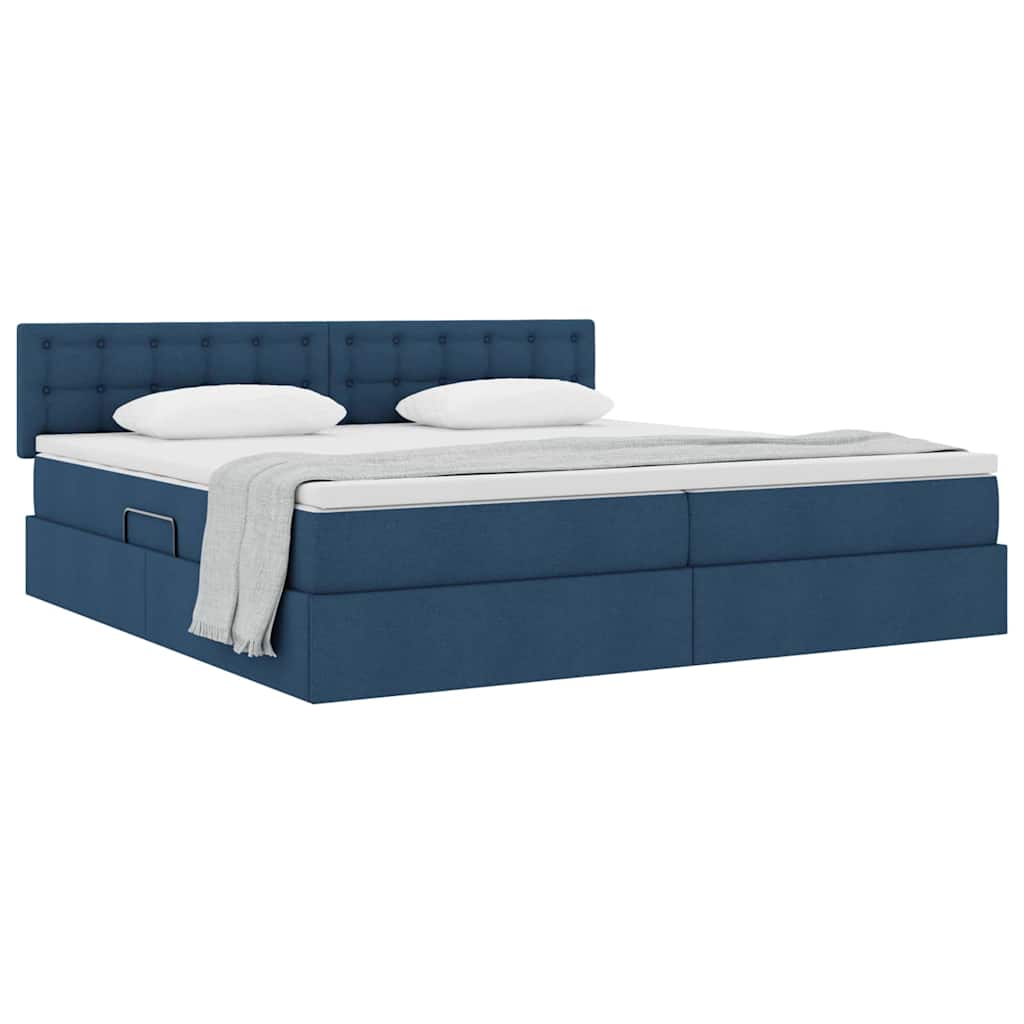 Lit avec rangement et matelas en velours bleu pour la chambre, 200 × 200 cm - 3