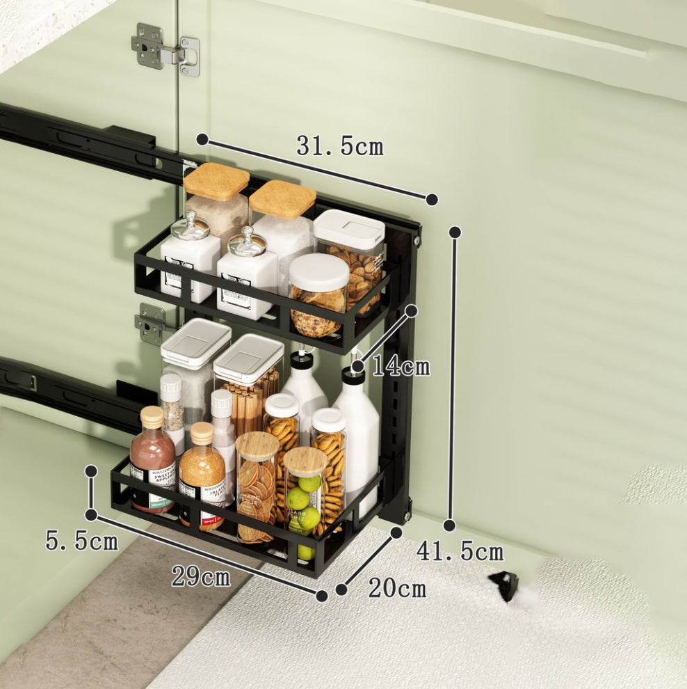 Étagère de rangement sous évier de cuisine, panier coulissant mural, rangement pour armoire et salle de bain, double couche, 30 cm - 7