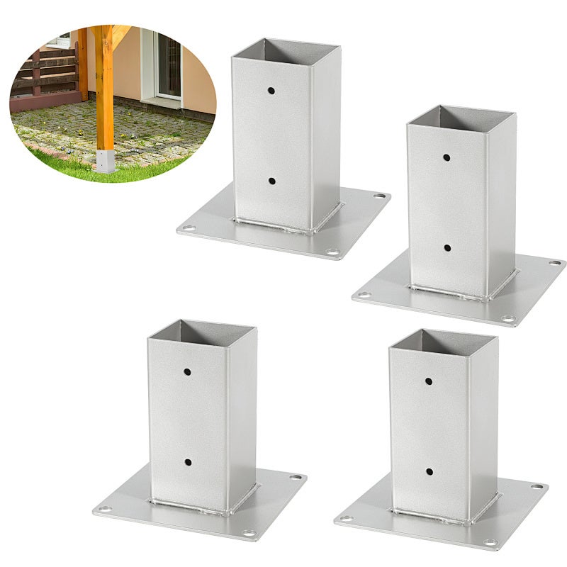 Wspornik słupa do przykręcania 70 x 70 mm, Zestaw 8 Akcesoriów do słupa – Mocowanie na śruby – Wysokość 150 mm