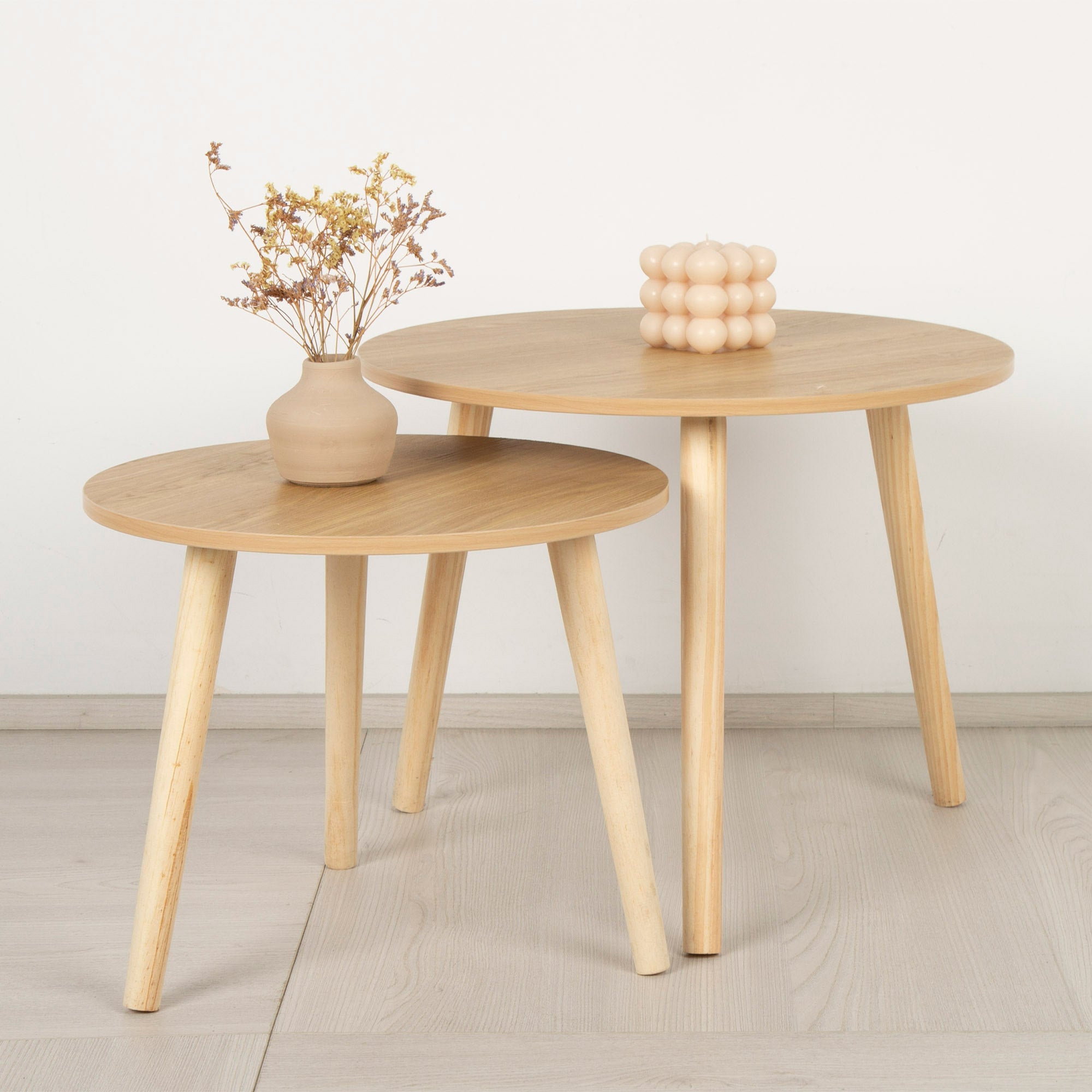 Max Home Set de 2 tables d'appoint rondes en bois D39x32 cm et D48x38 cm - 2