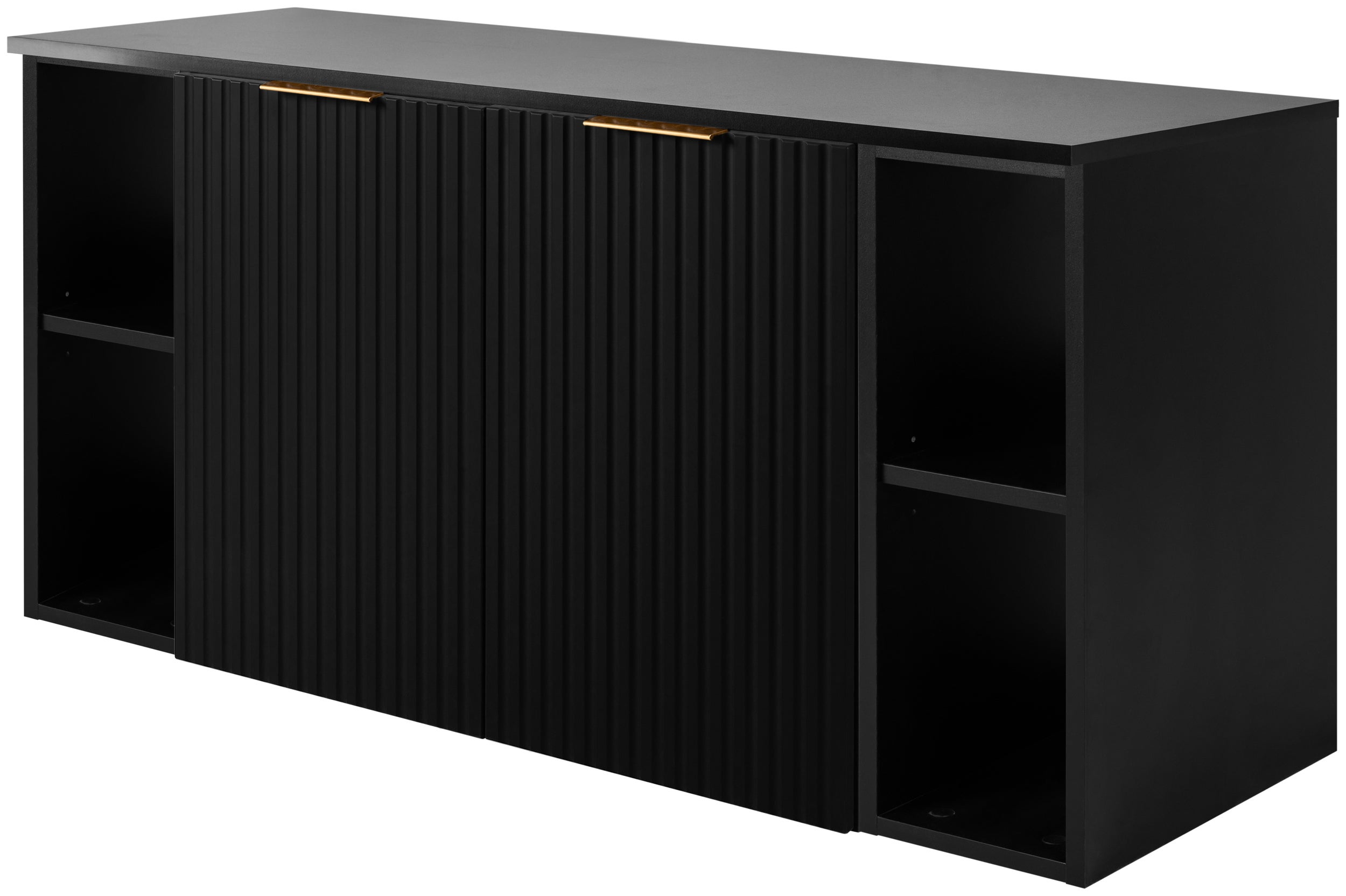 Zestaw łazienkowy FLOW 120 cm czarny z regałami ryflowany front