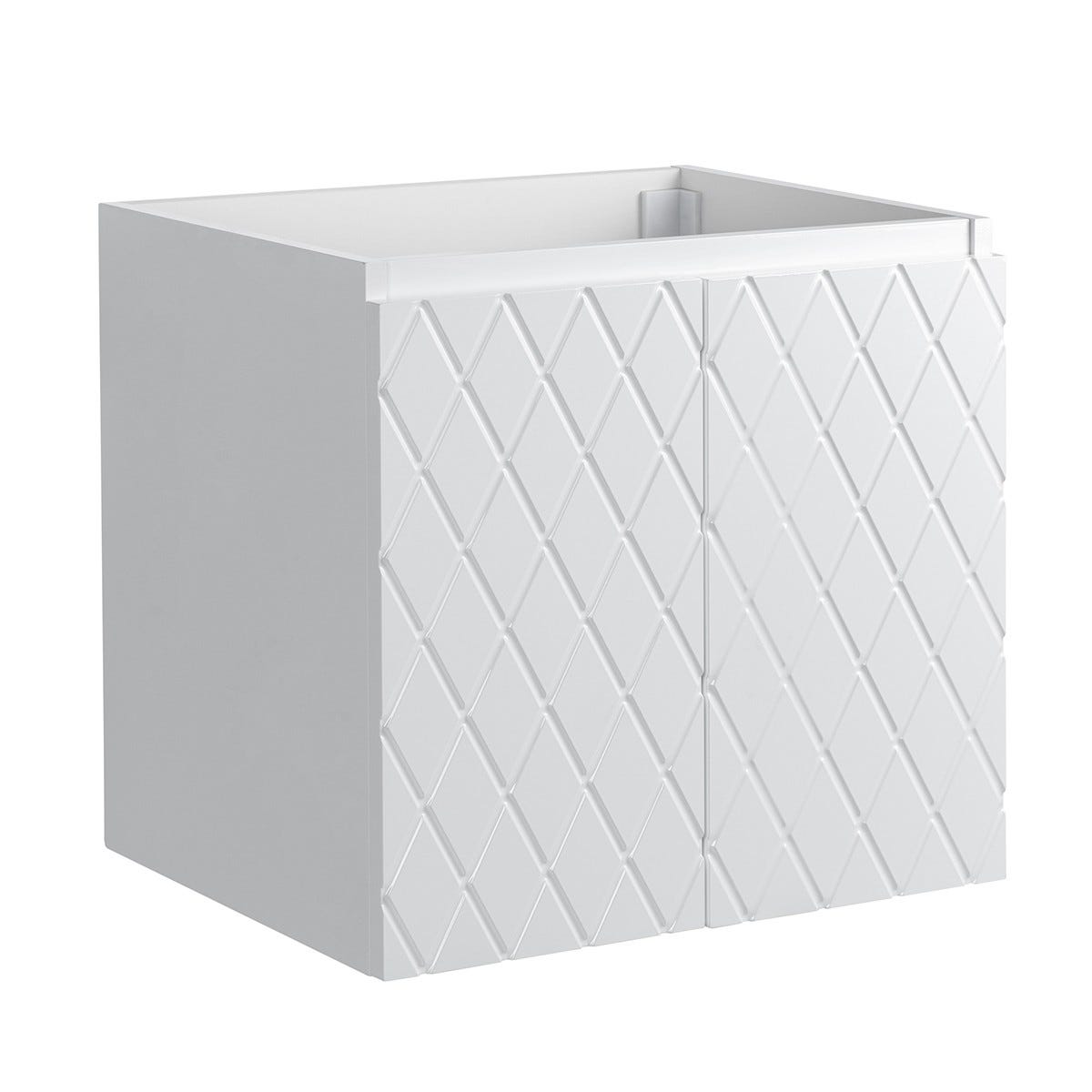 Pack meuble motif losange 60 blanc 2 portes-Vasque céramique-Robinet ...