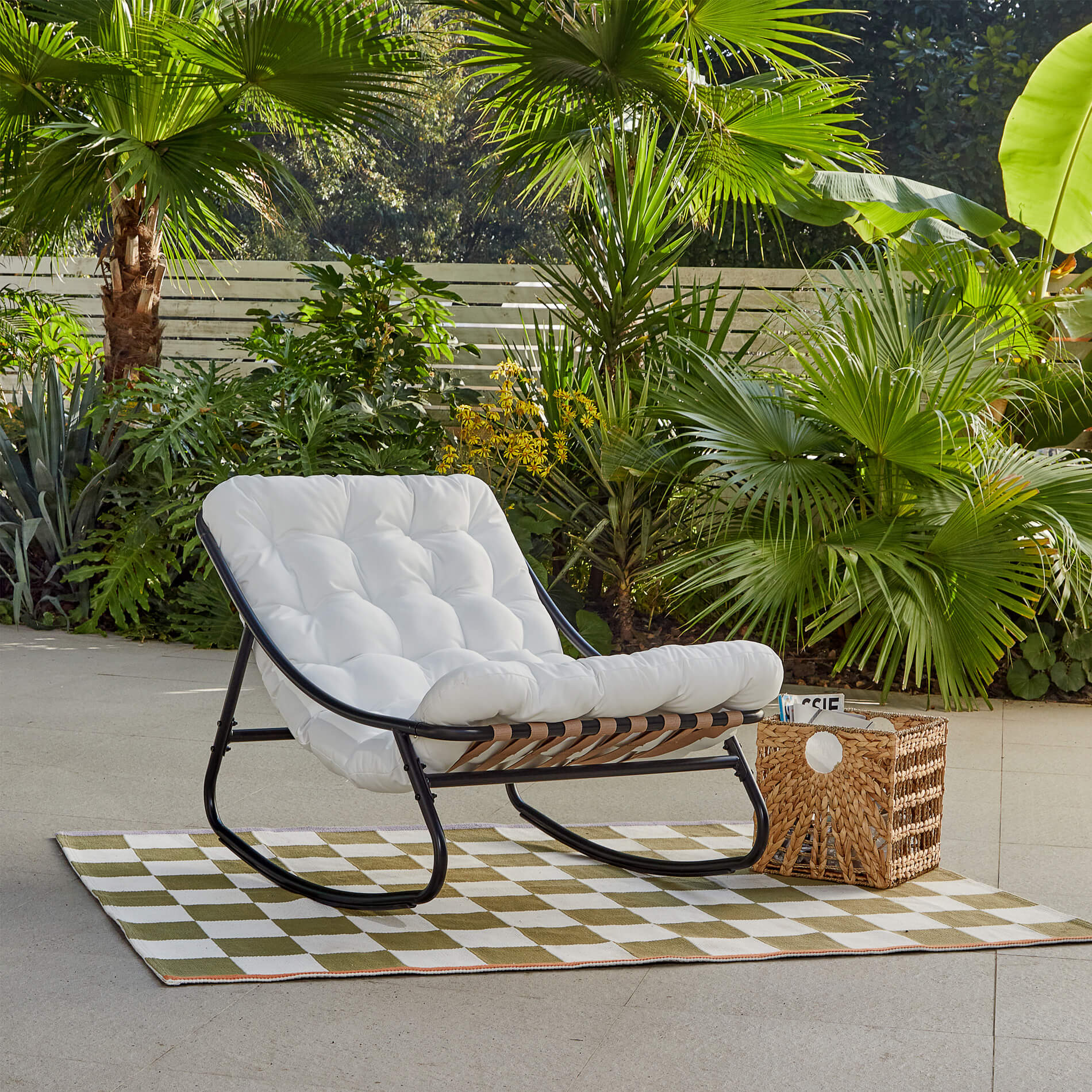 Fauteuil à Bascule Rebecca Mobili Qatran 74x78x101 Acier Polyester Blanc Gris Moderne - 2