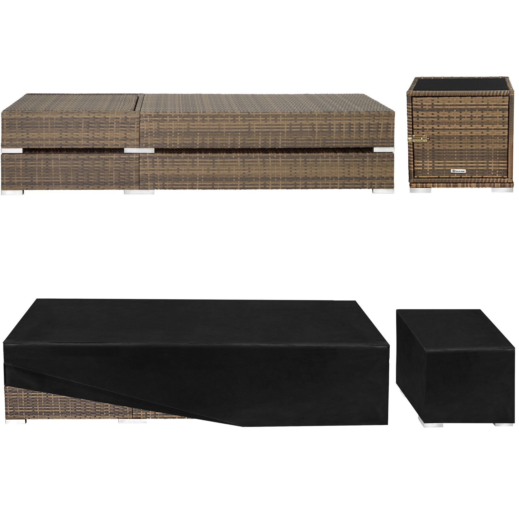 Set di 2 lettini prendisole in rattan resina e alluminio con copertura protettiva tavolo colore naturale TECTAKE - 8