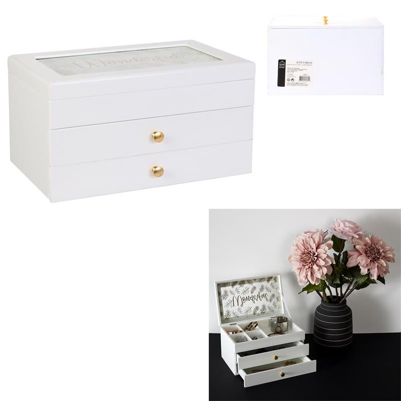 Boîte à Bijoux - HOME DECO FACTORY - Compacte - 3 Étagères - Blanche - 4