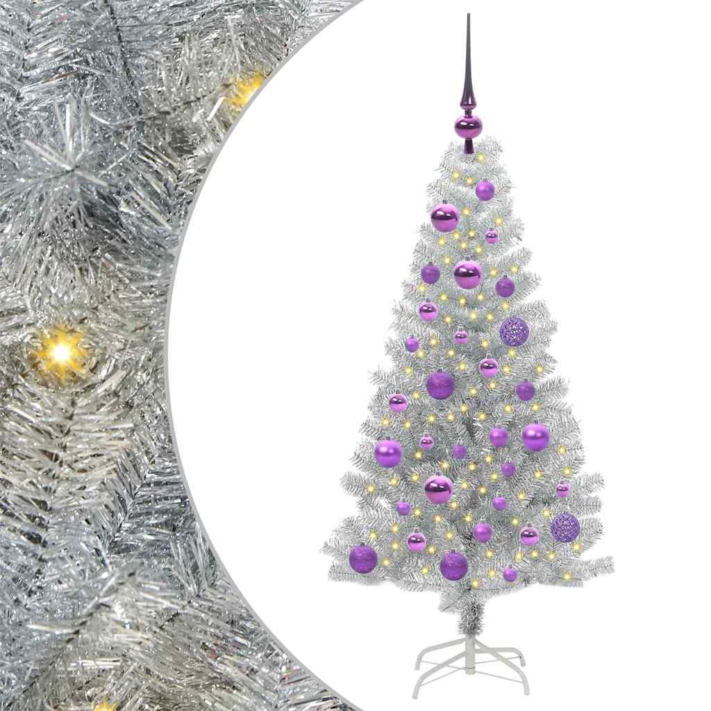 Choinka z 150 diodami LED z podstawą Srebrny 120 cm PET
