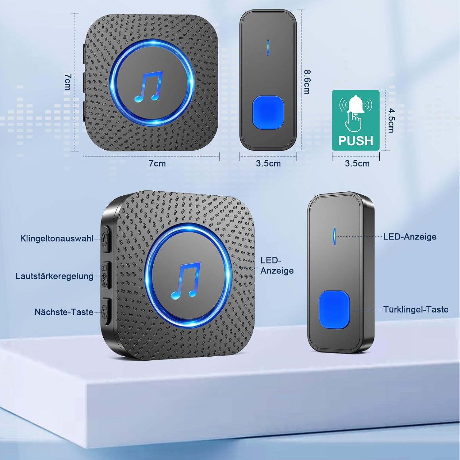 Sonnette électronique sans fil étanche pour extérieur, 2 émetteurs et 1 récepteur, avec prise 55 mélodies, 5 volumes, noir - 6