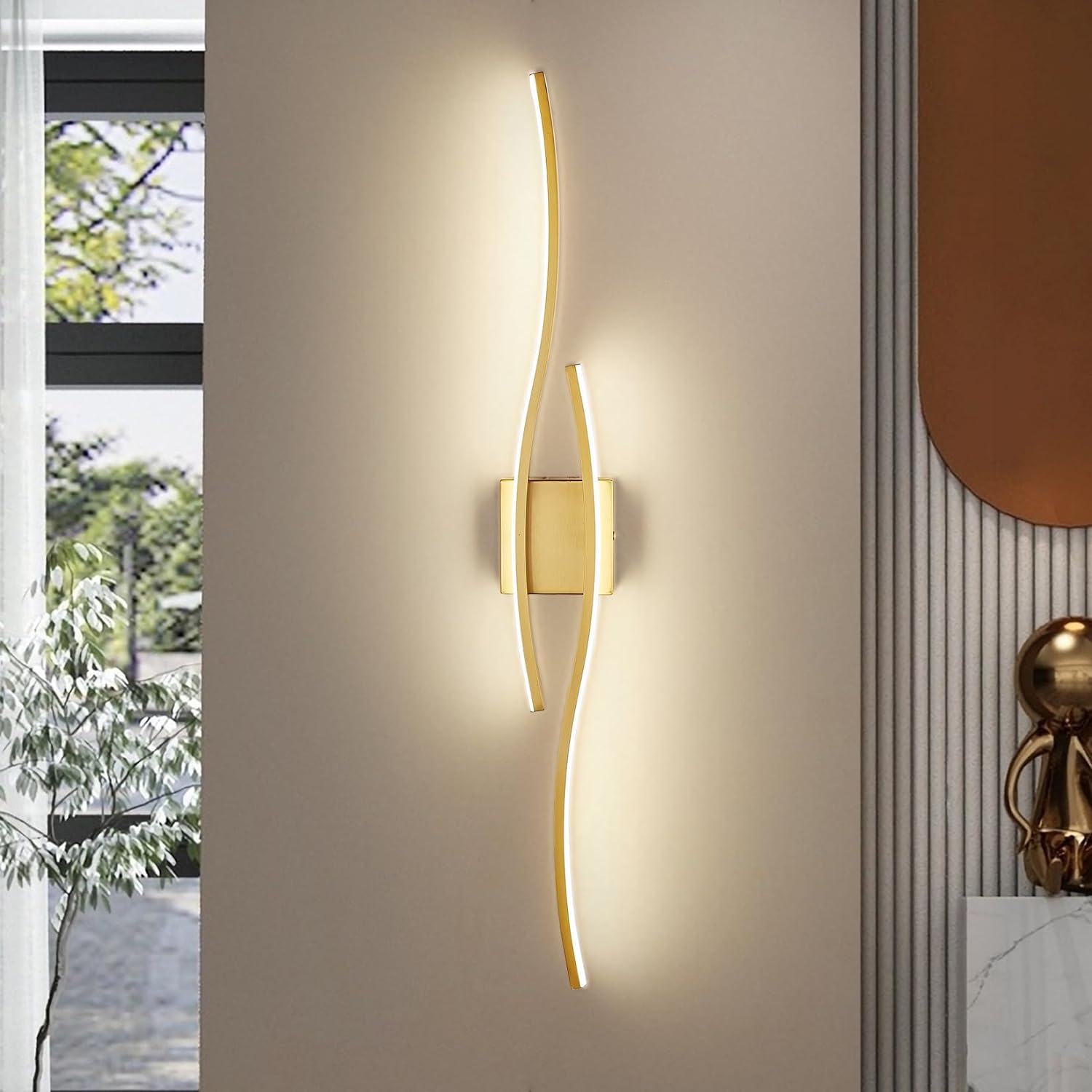 Applique murale moderne en arc, Applique LED d'intérieur, Lampe de chevet, Plafonnier, Lampes décoratives, 60 cm x 15 cm (lumière chaude) - 2