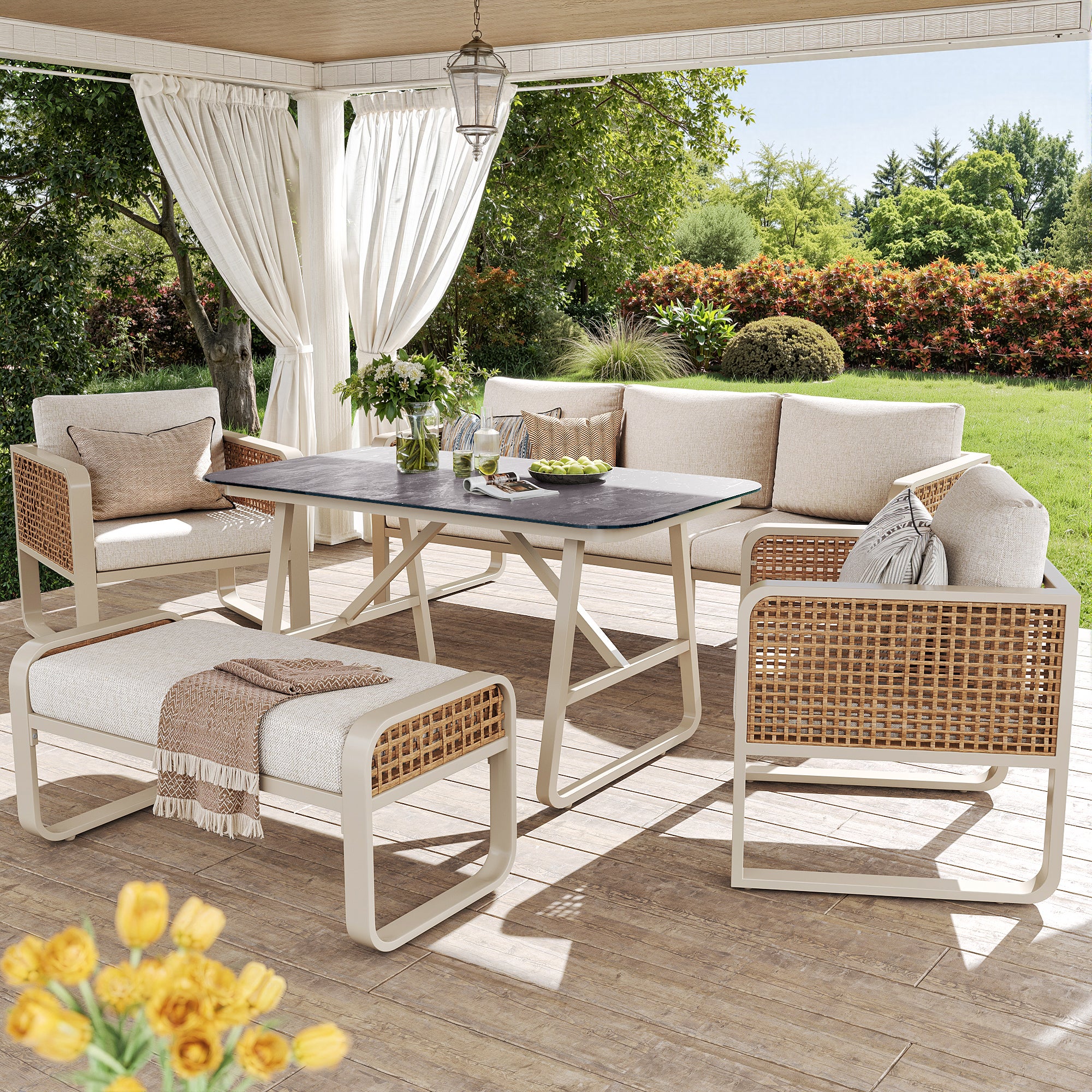 Salon bas de jardin en Métal Gris 6 personnes - 2