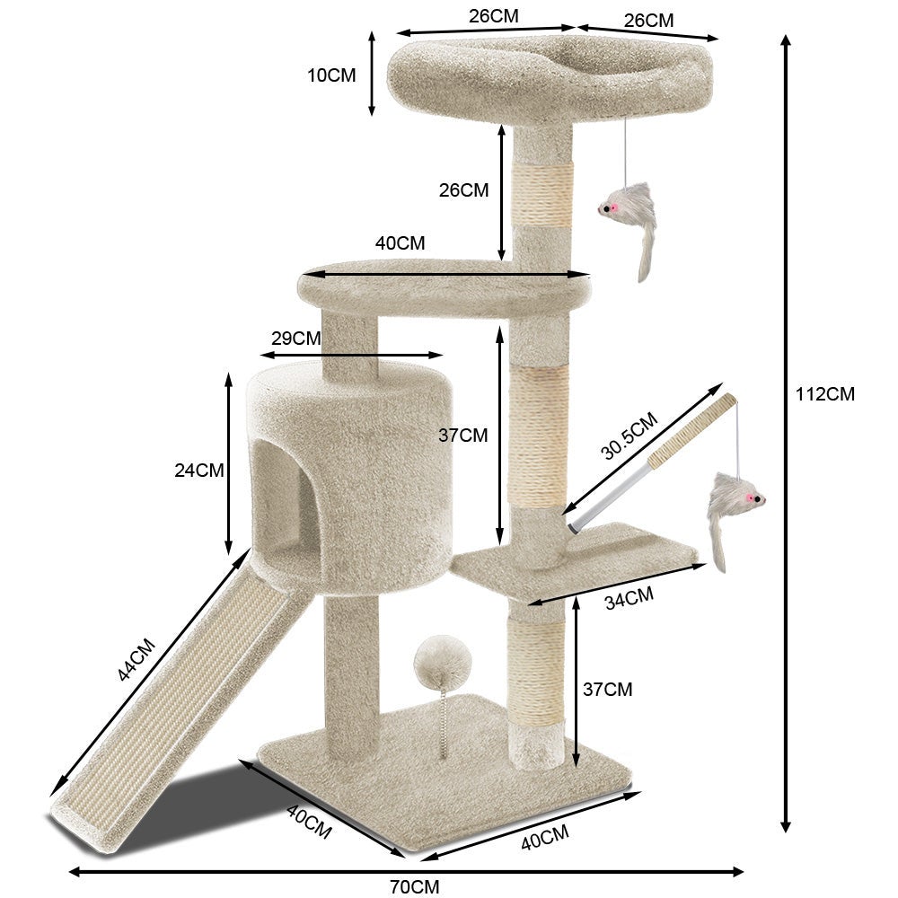 Arbre à chat hauteur 112cm avec griffoir, niche et plateforme - beige - arbre à grimper pour chats - VOUNOT® - 4
