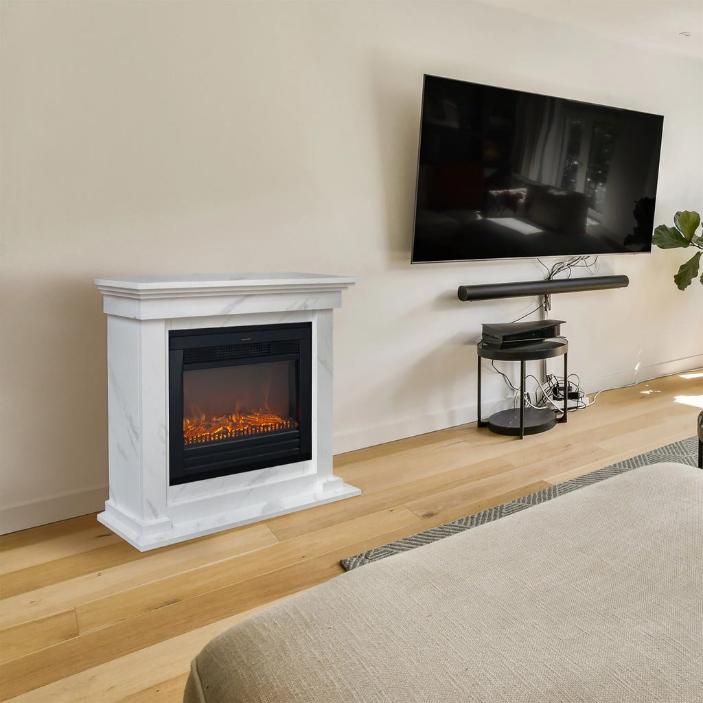 Xaralyn | Cheminée électrique Flex ELU-ML - Habillage de cheminée en aspect marbre blanc - Chauffage - Chauffage 1400 Watt - télécommande - 2