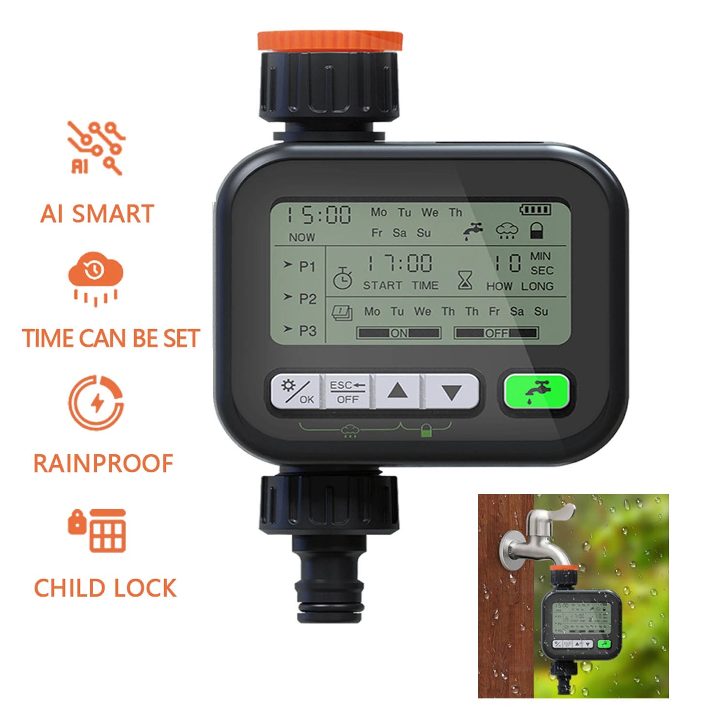 Programmateur Arrosage 2 Sorties - Irrigation Jardin Automatique, Arrêt Pluie, Piles AA