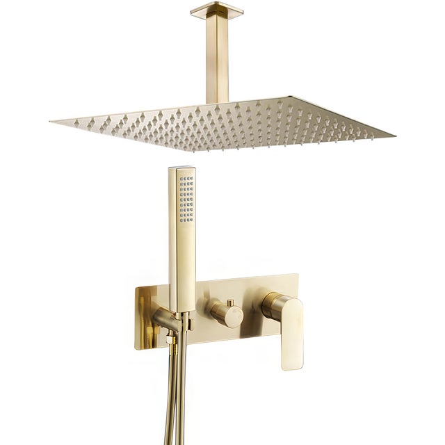 Valaz Mitigeur de douche carré encastrable or brossé - Série Miño - 25 cm
