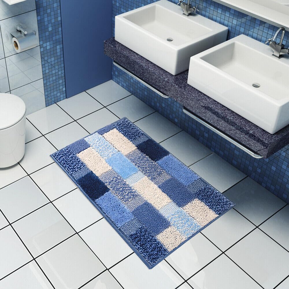Tapete De Banho 60x120 cm Moderno Macio Antiderrapante Absorvente Tapete De Cabeceira Banho 100% Fabricado Em Itália Azul - 2